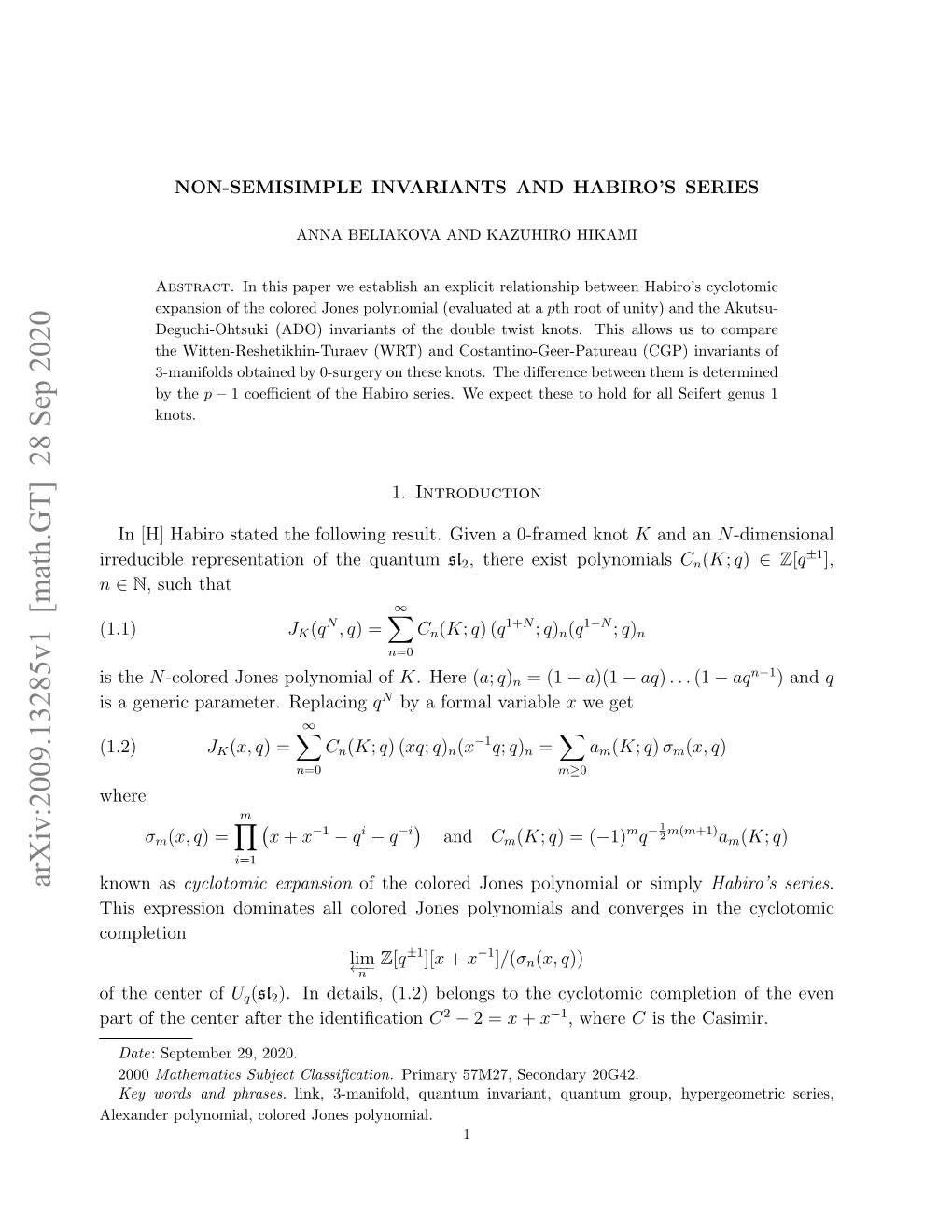 Non-Semisimple Invariants and Habiro's Series