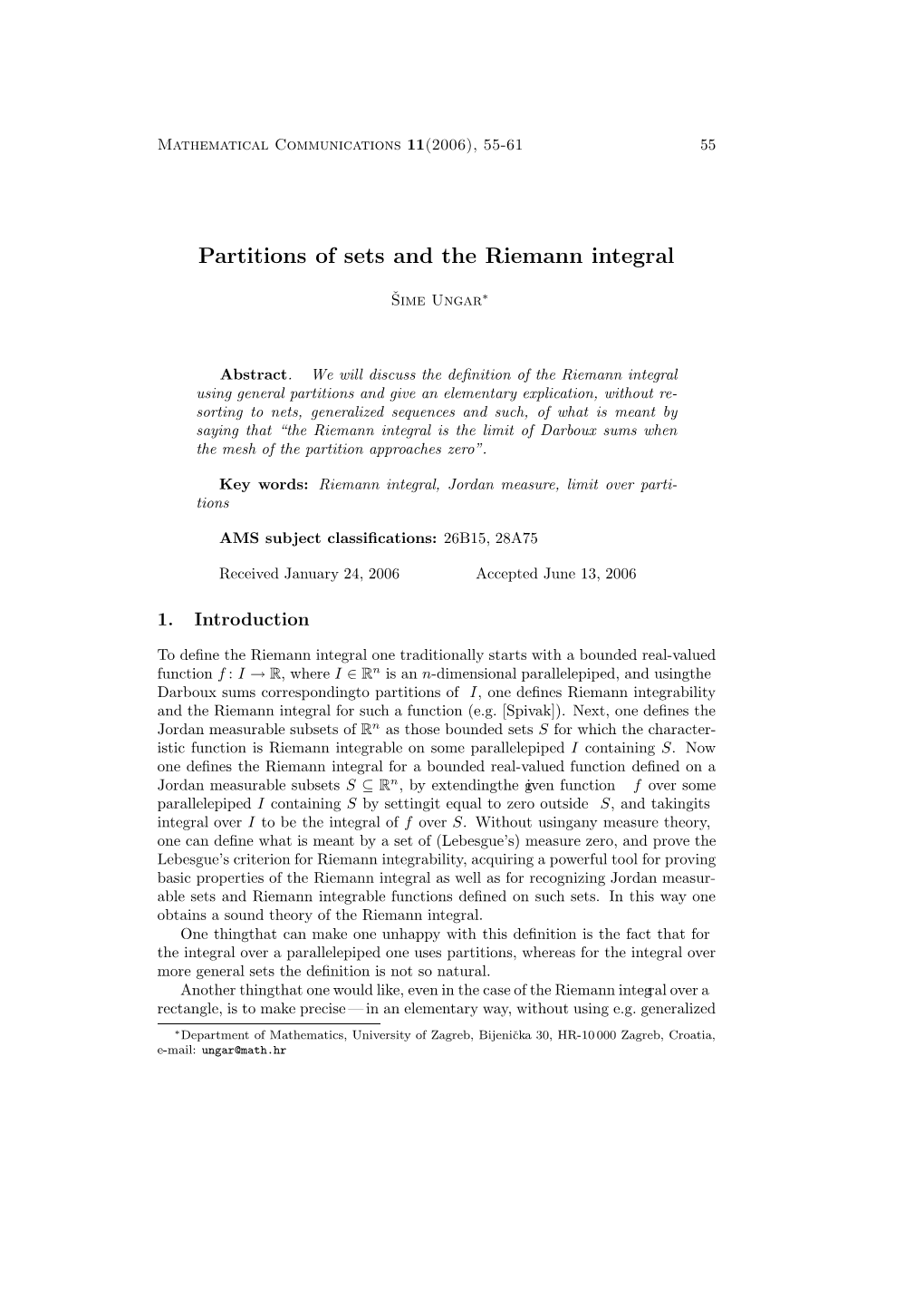 Partitions of Sets and the Riemann Integral