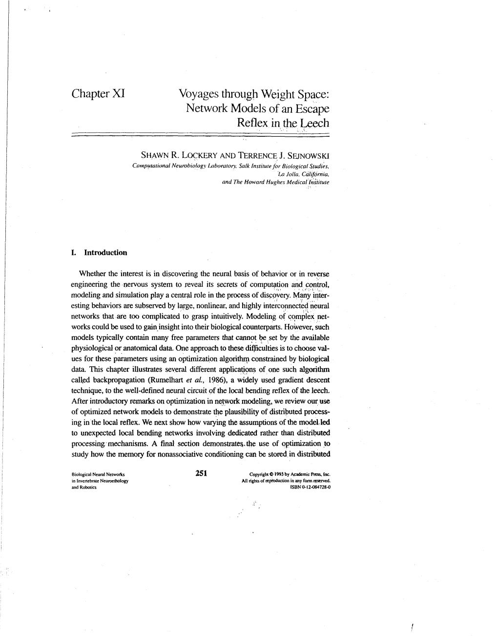 Voyages Through Weight Space: Network Models of an Escape Reflex in the Leech