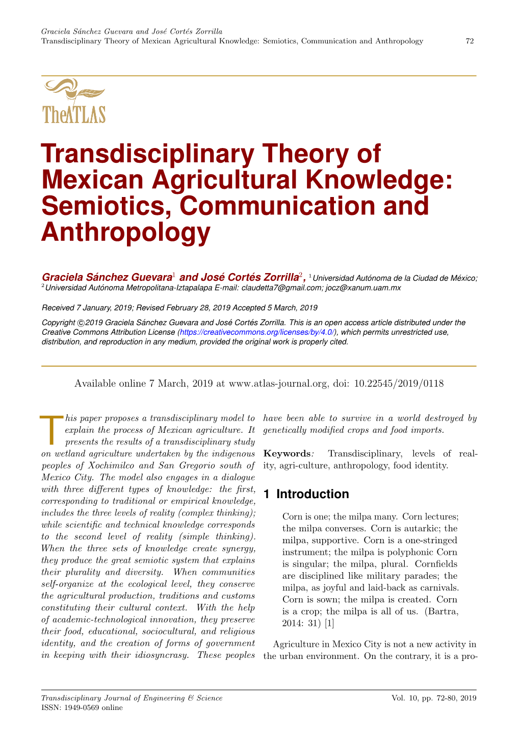 Transdisciplinary Theory of Mexican Agricultural Knowledge: Semiotics, Communication and Anthropology 72