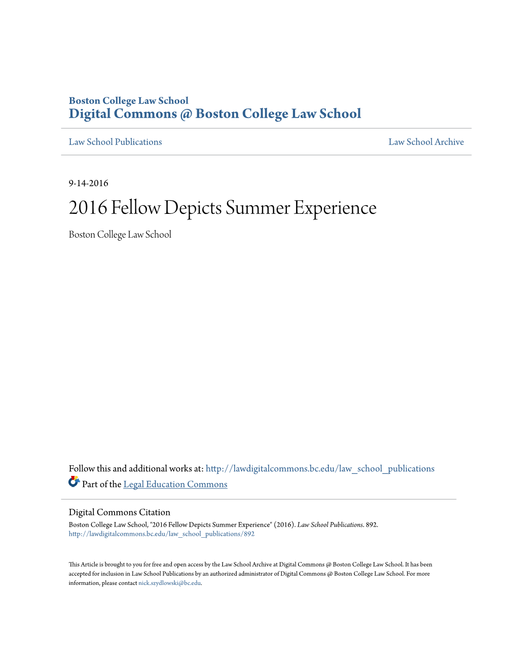 2016 Fellow Depicts Summer Experience Boston College Law School