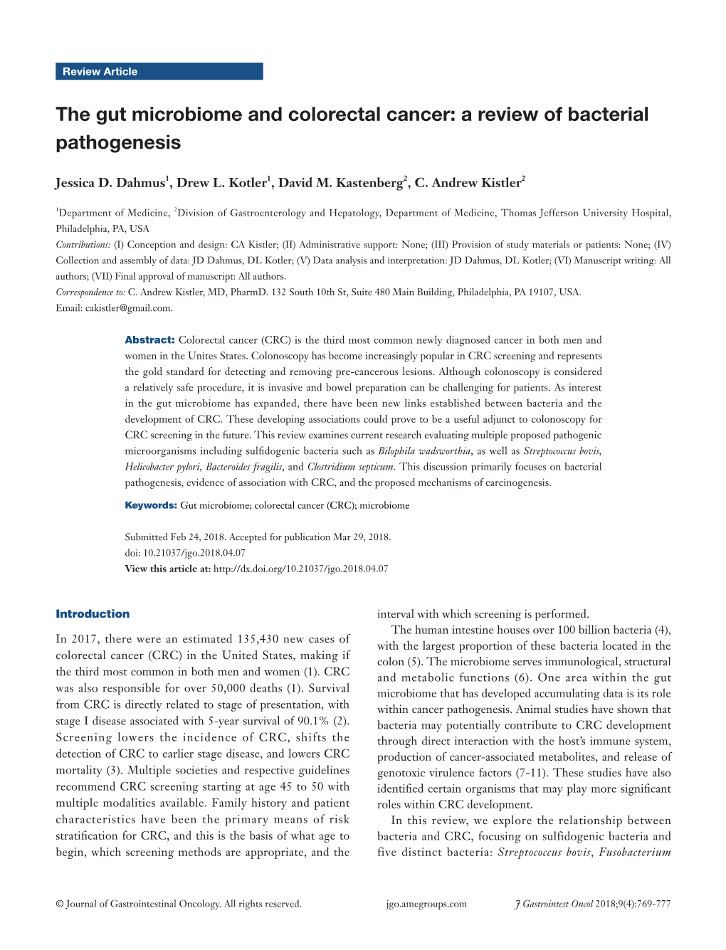 The Gut Microbiome and Colorectal Cancer: a Review of Bacterial Pathogenesis