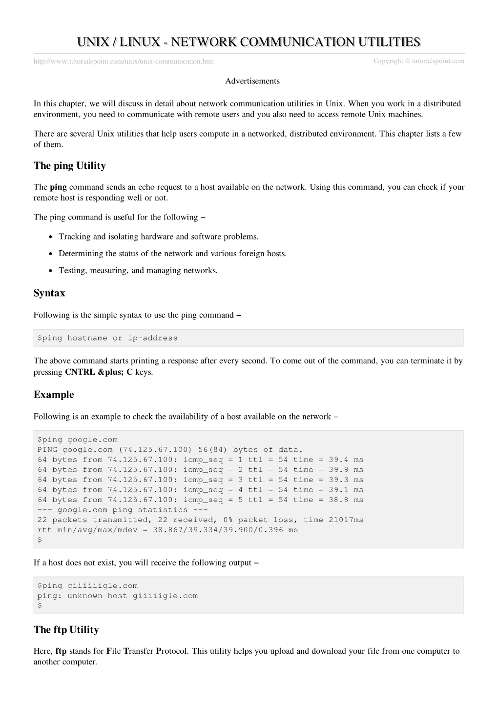 Unix / Linux Network Communication Utilities