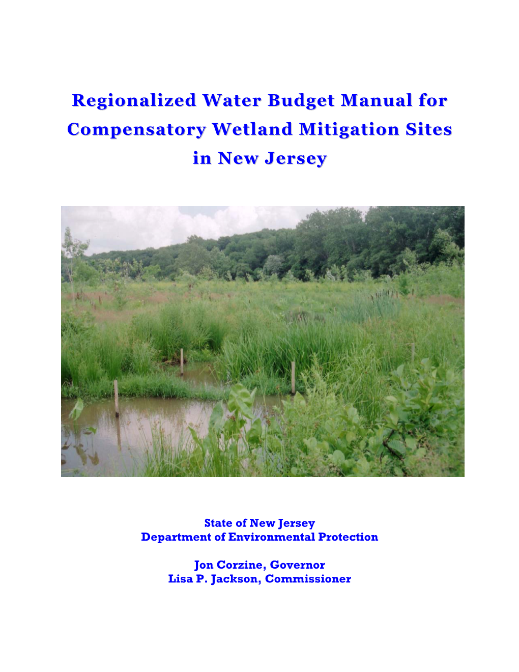 Regionalized Water-Budget Manual for Compensatory Wetland Mitigation Sites in New Jersey