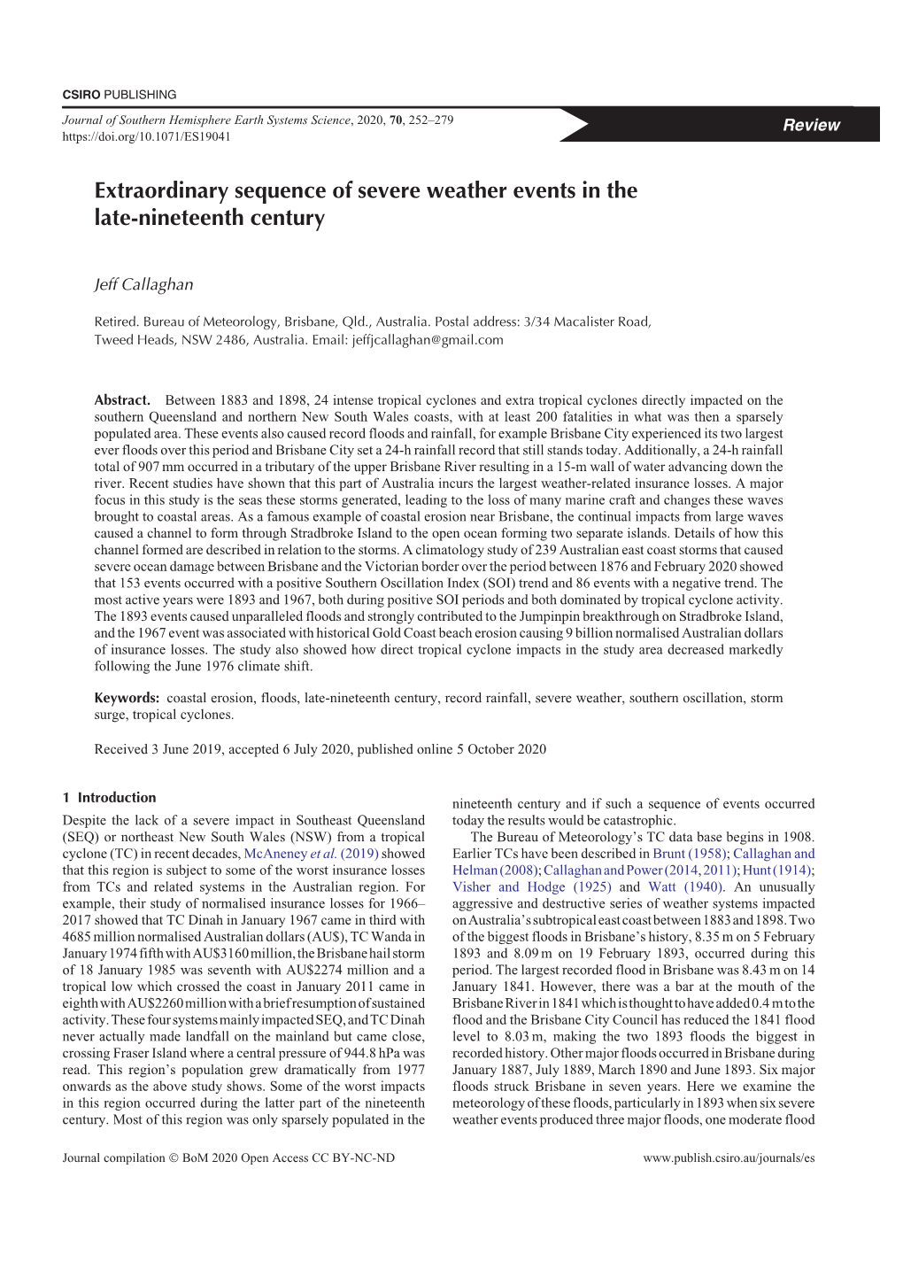 Extraordinary Sequence of Severe Weather Events in the Late-Nineteenth Century