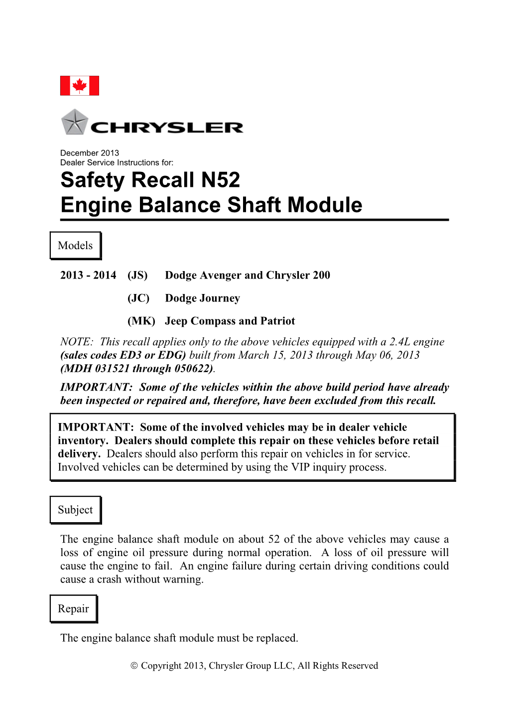Safety Recall N52 Engine Balance Shaft Module
