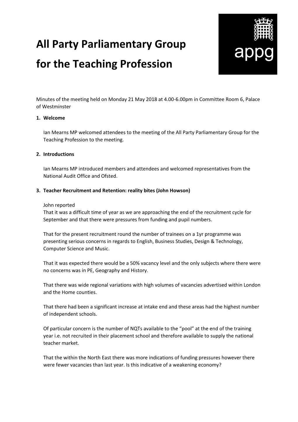 Party Parliamentary Group for the Teaching Profession