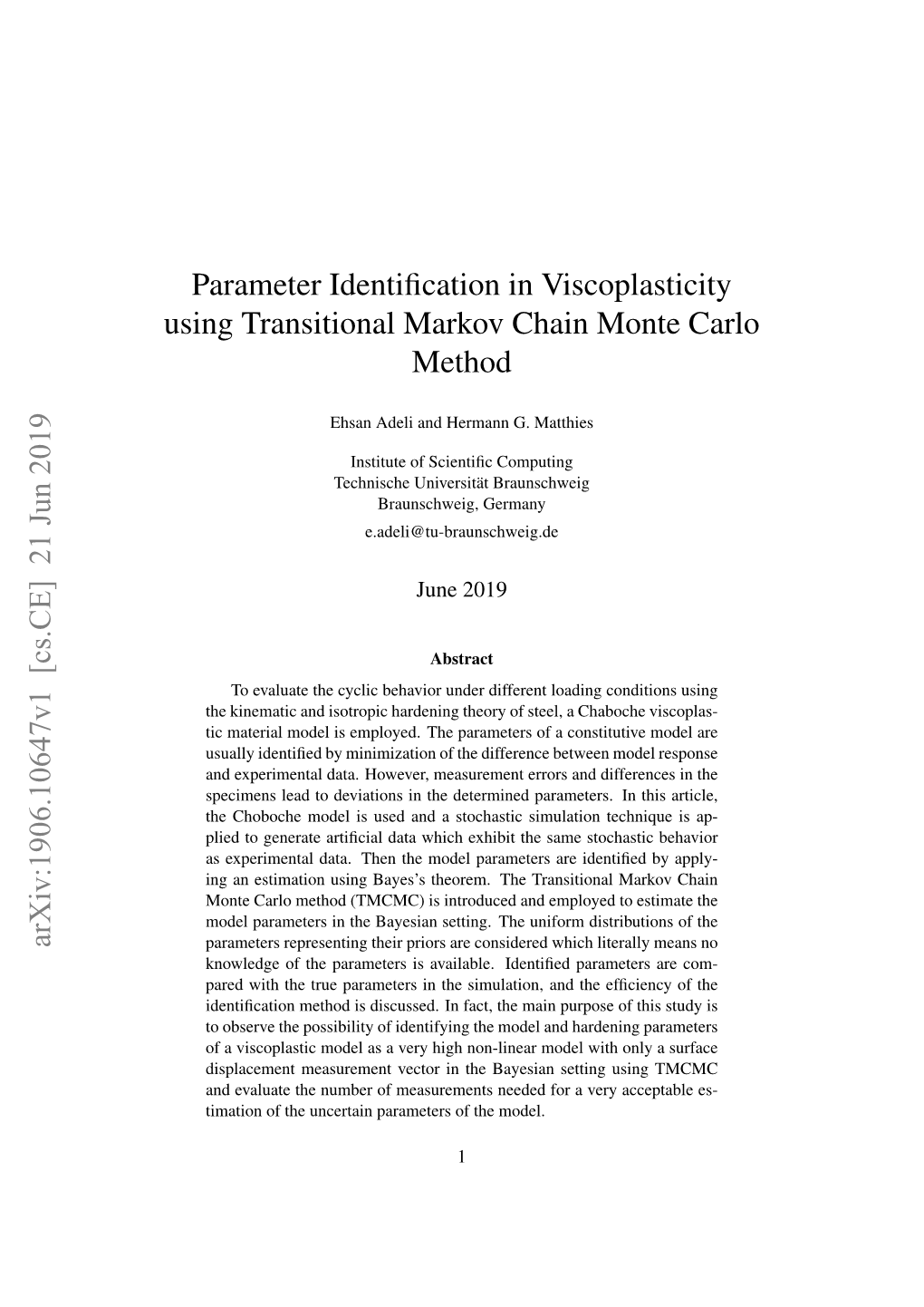 Parameter Identification in Viscoplasticity Using Transitional