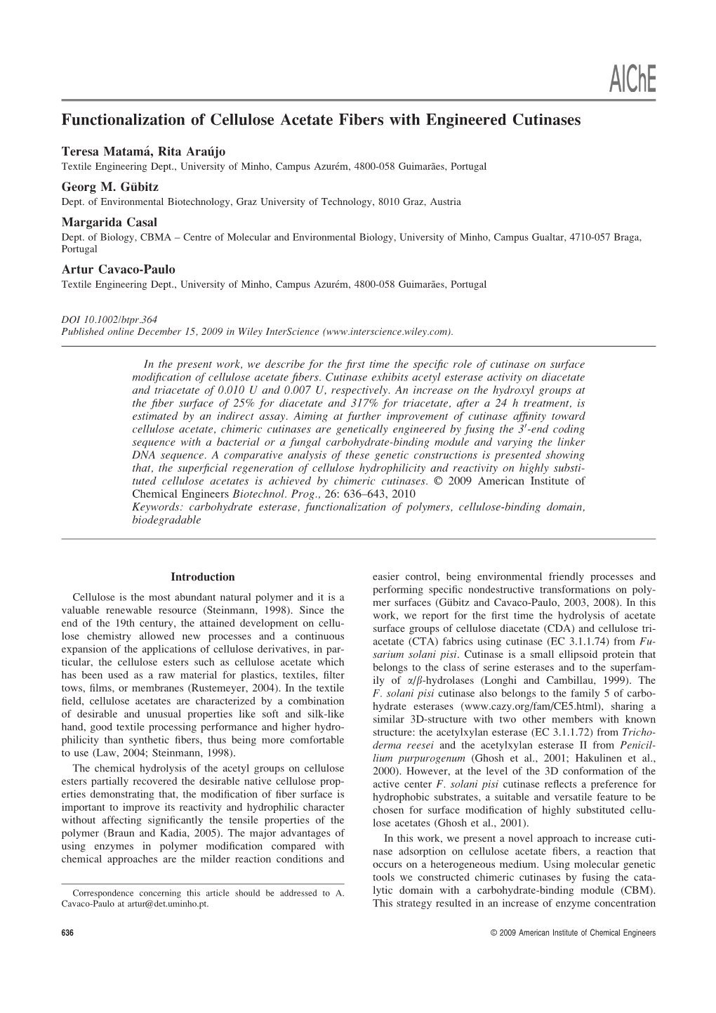 Functionalization of Cellulose Acetate Fibers with Engineered Cutinases