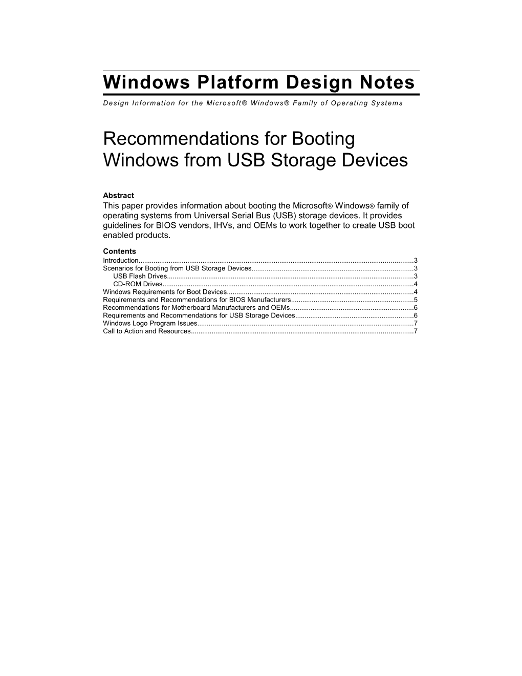 Recommendations for Booting Windows from USB Storage Devices