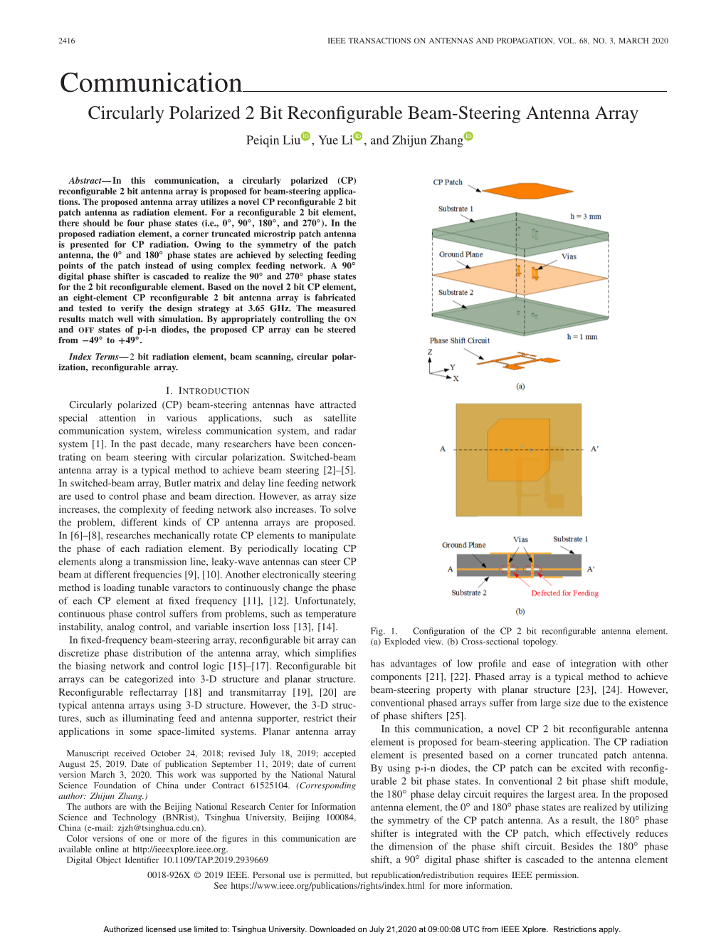 Circularly Polarized 2 Bit Reconfigurable Beam-Steering