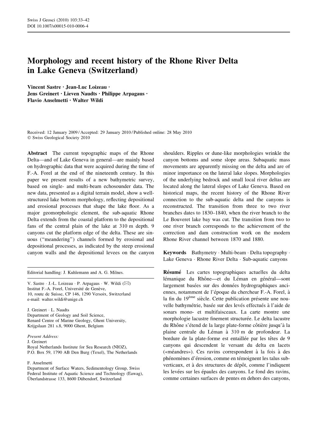 Morphology and Recent History of the Rhone River Delta in Lake Geneva (Switzerland)