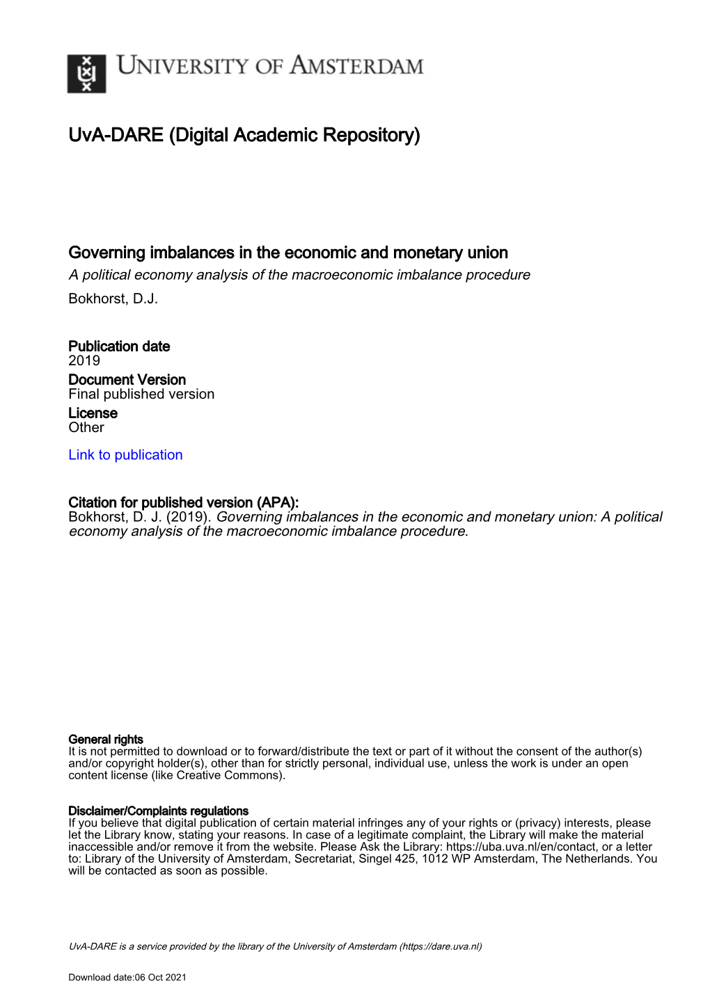 Thesis, David Bokhorst Traces the Implementation Process of Di�Ferent Recommendations in Belgium, Italy, France, the Netherlands, and Germany