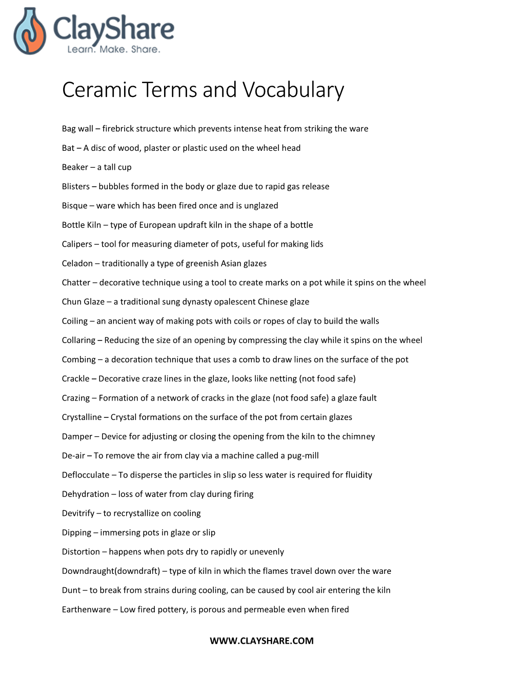 Ceramic Terms and Vocabulary