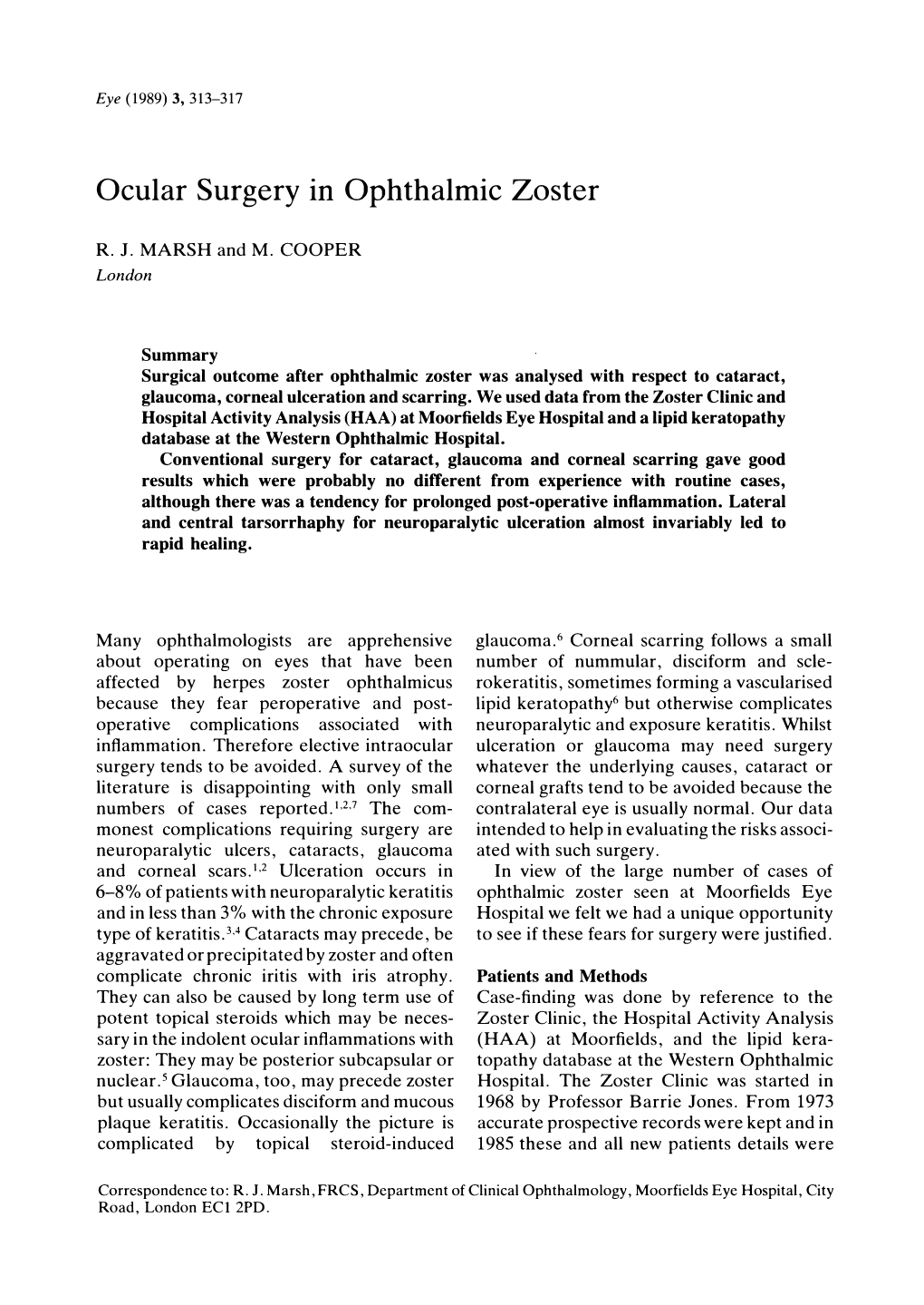 Ocular Surgery in Ophthalmic Zoster