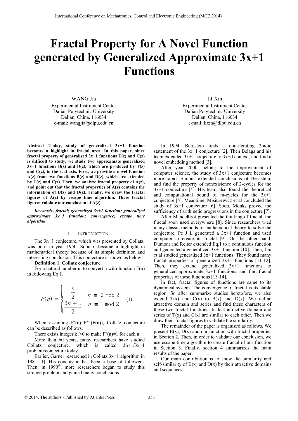 Fractal Property for a Novel Function Generated by Generalized Approximate 3X+1 Functions