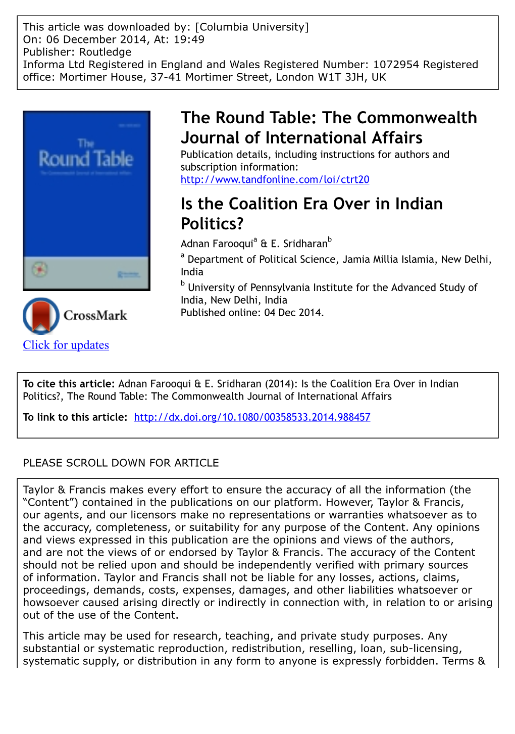 Is the Coalition Era Over in Indian Politics? Adnan Farooquia & E