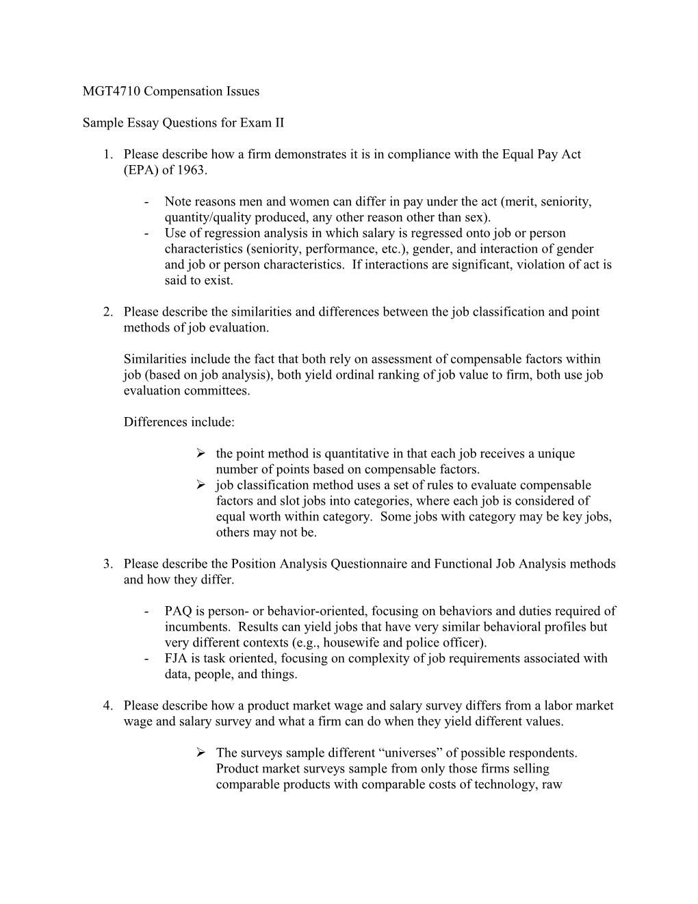 Sample Essay Questions for Exam II