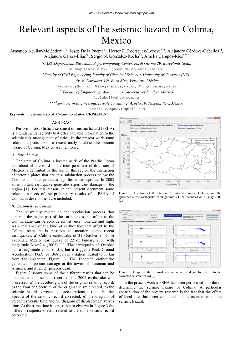 Relevant Aspects of the Seismic Hazard in Colima, Mexico Armando Aguilar-Meléndez#1,*2, Josep De La Puente#1, Héctor E