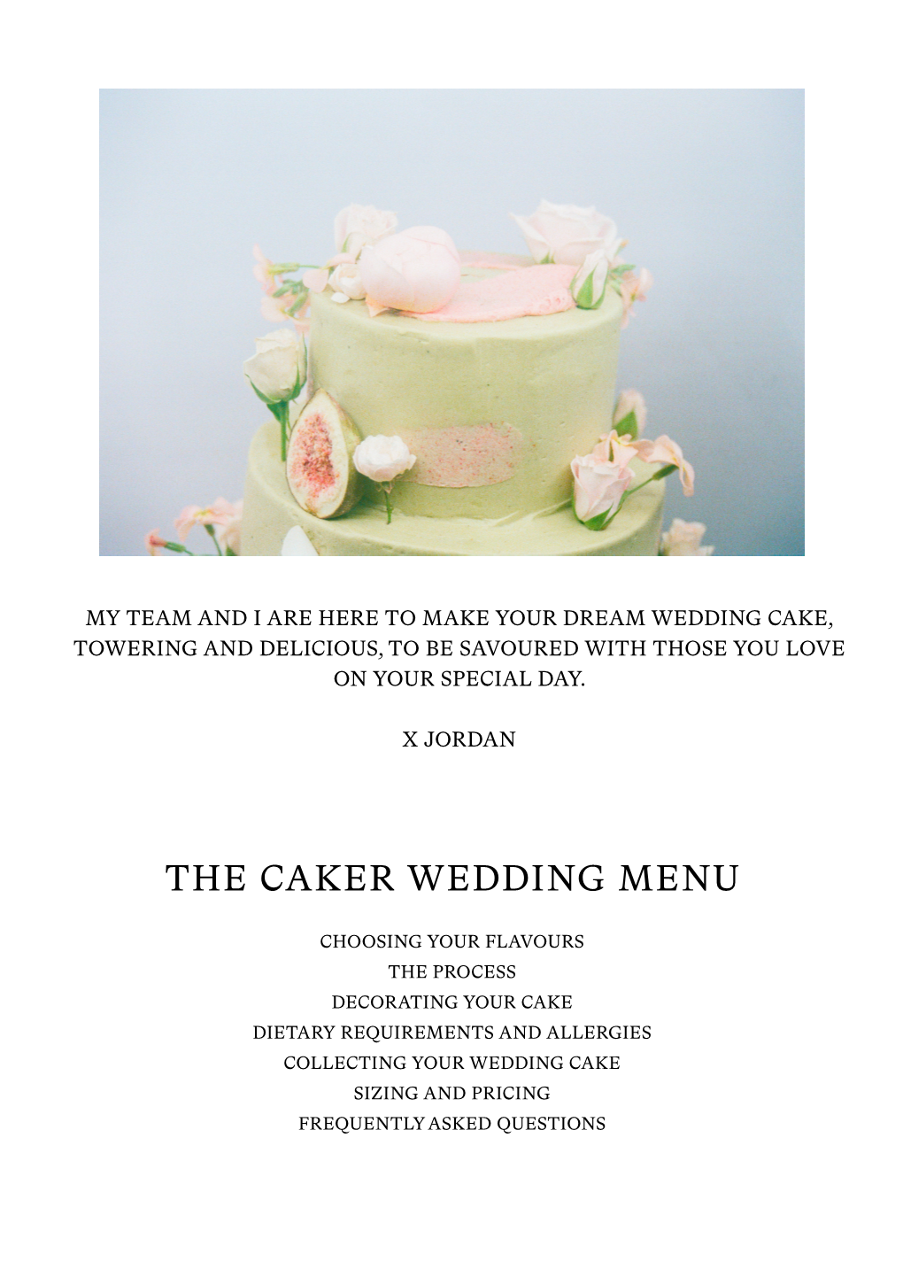 The Caker Wedding Menu