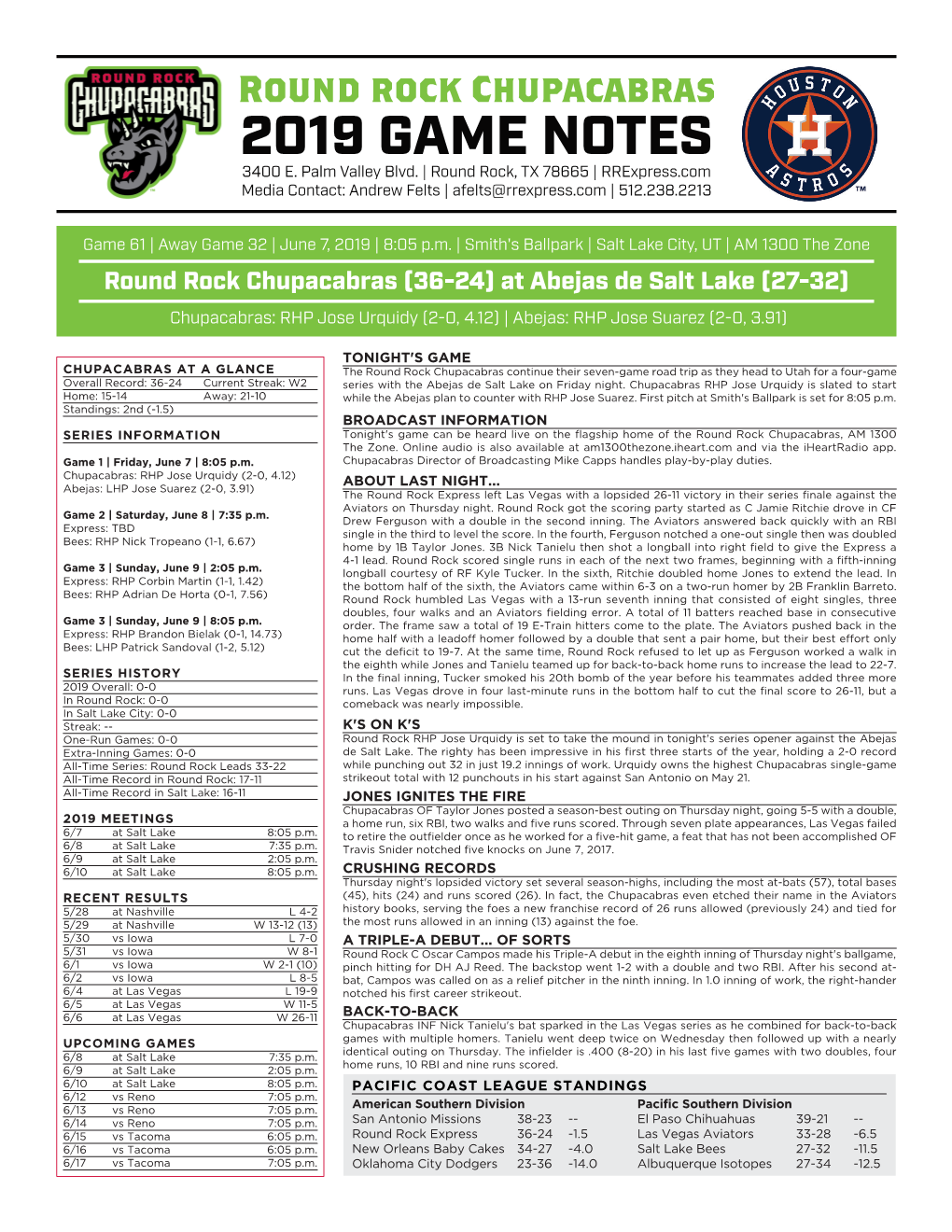 2019 Game Notes 3400 E