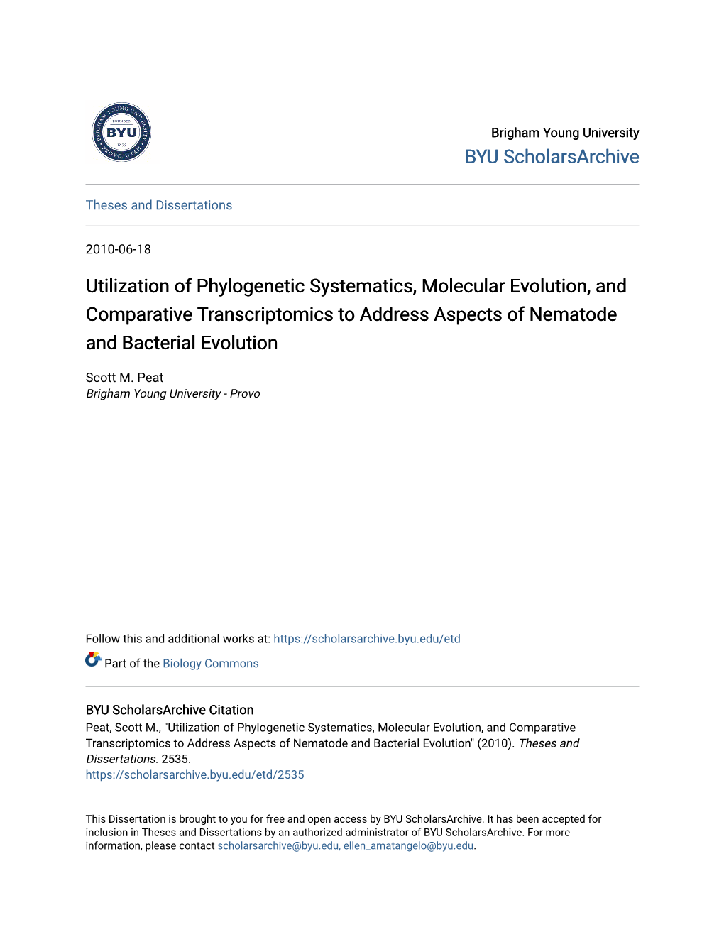 Utilization of Phylogenetic Systematics, Molecular Evolution, and Comparative Transcriptomics to Address Aspects of Nematode and Bacterial Evolution