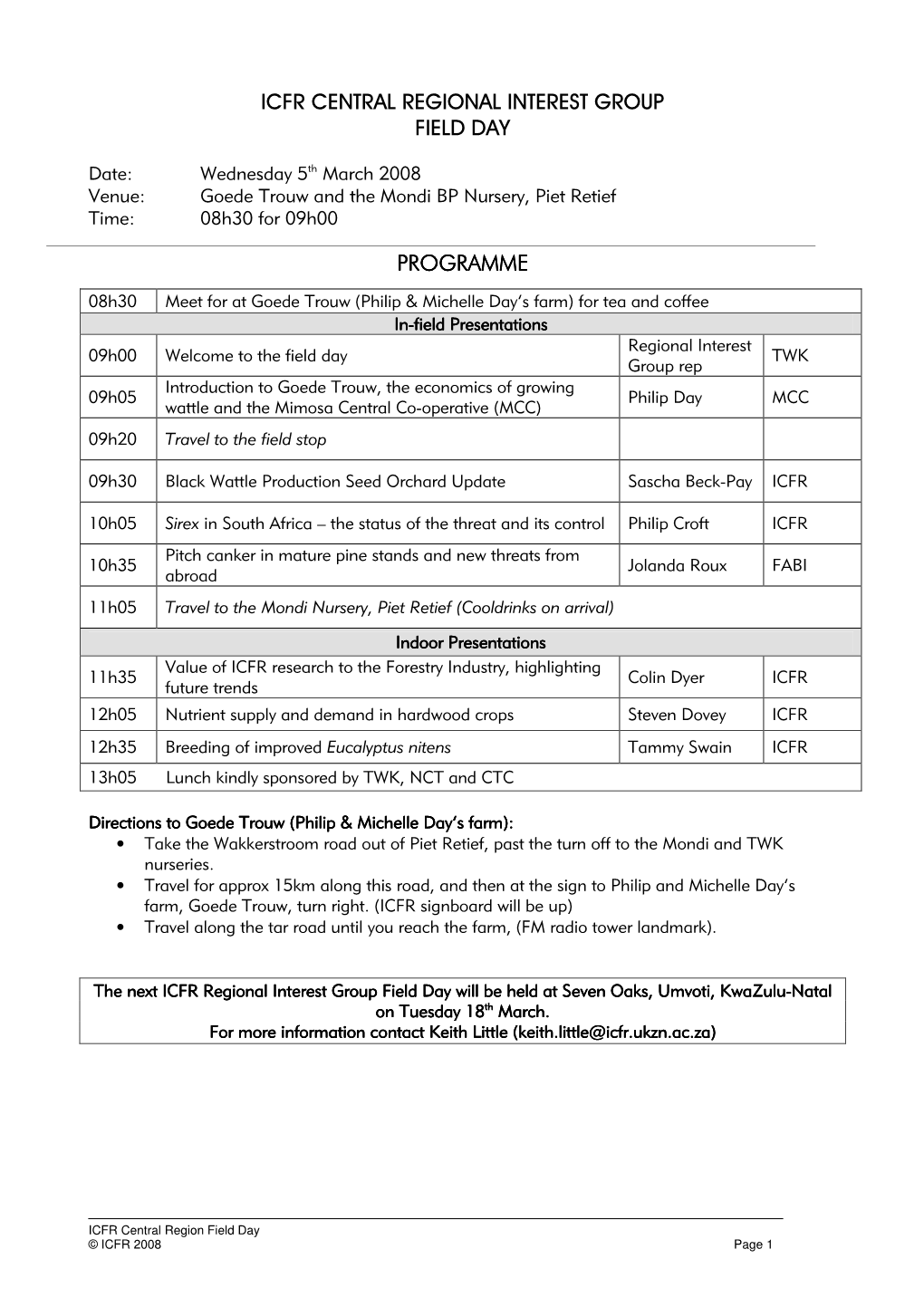 Icfr Central Regional Interest Group Field Day