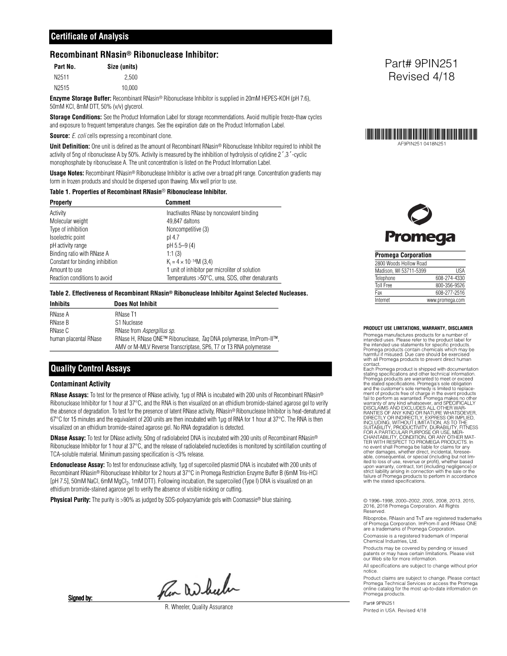 Recombinant Rnasin(R)