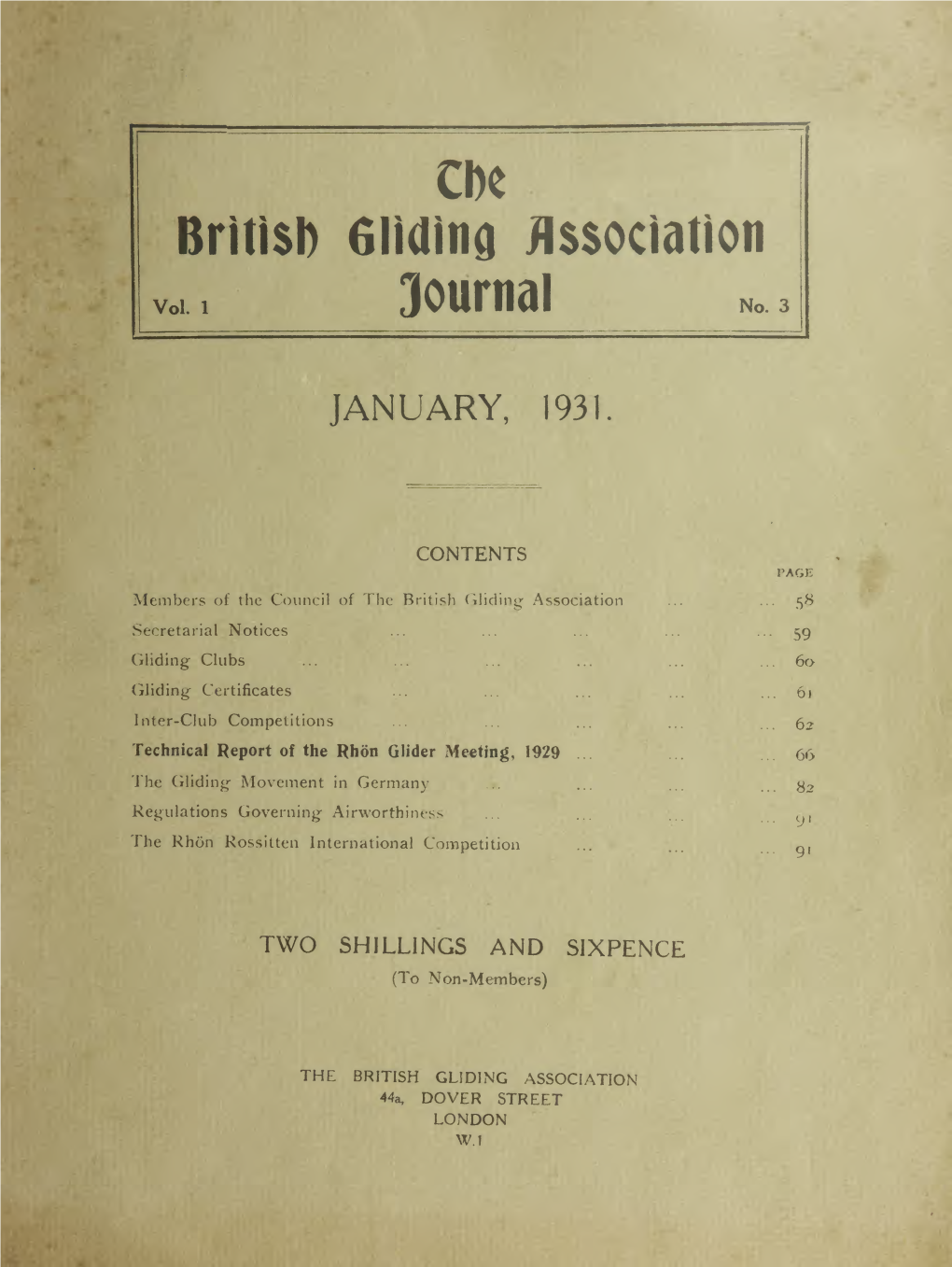 The British Gliding Association Journal January 1931