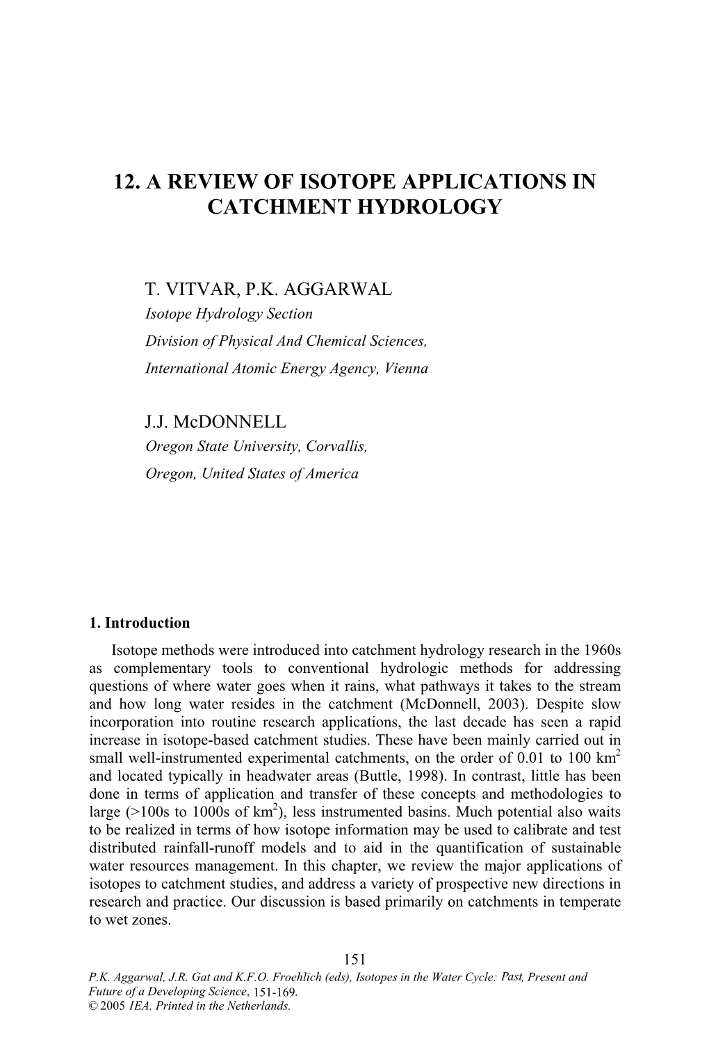 12. a Review of Isotope Applications in Catchment Hydrology