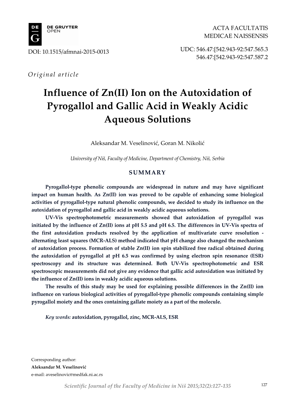 Influence of Zn(II) Ion on the Autoxidation of Pyrogallol And
