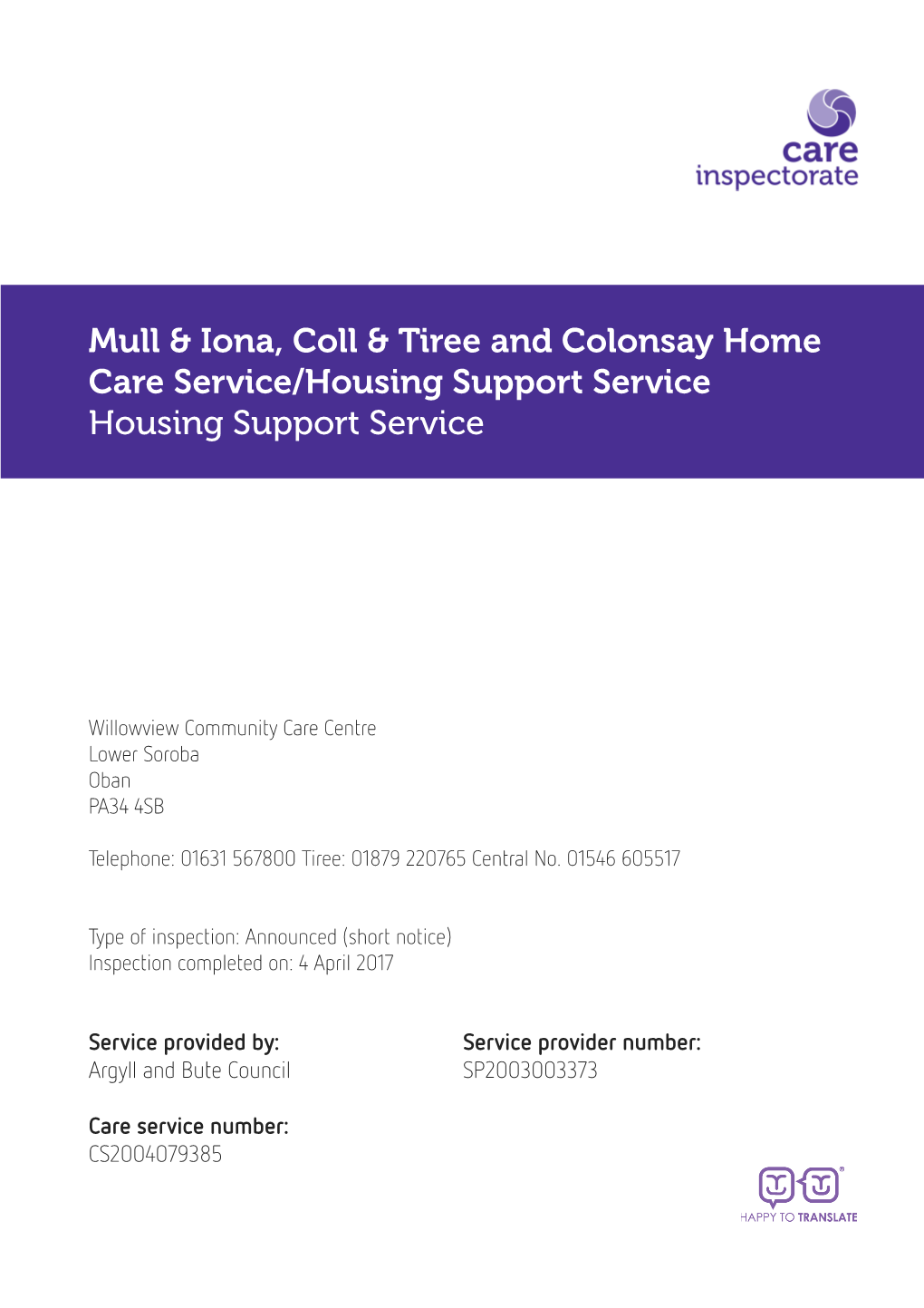 Mull & Iona, Coll & Tiree and Colonsay Home Care Service