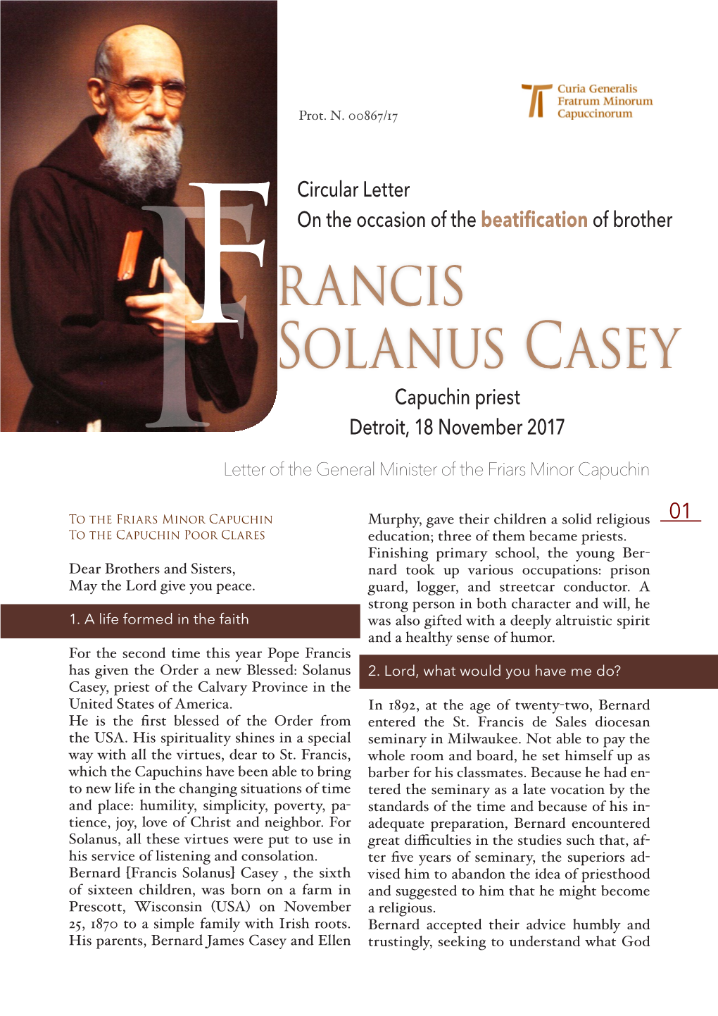 Francis Solanus Casey COMUNICAZIONI Circular Letter of the General Minister ©