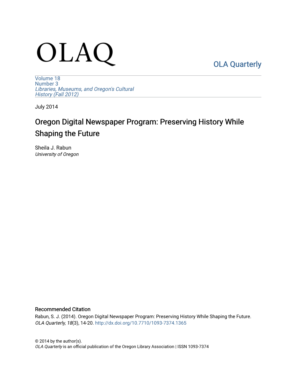 Oregon Digital Newspaper Program: Preserving History While Shaping the Future