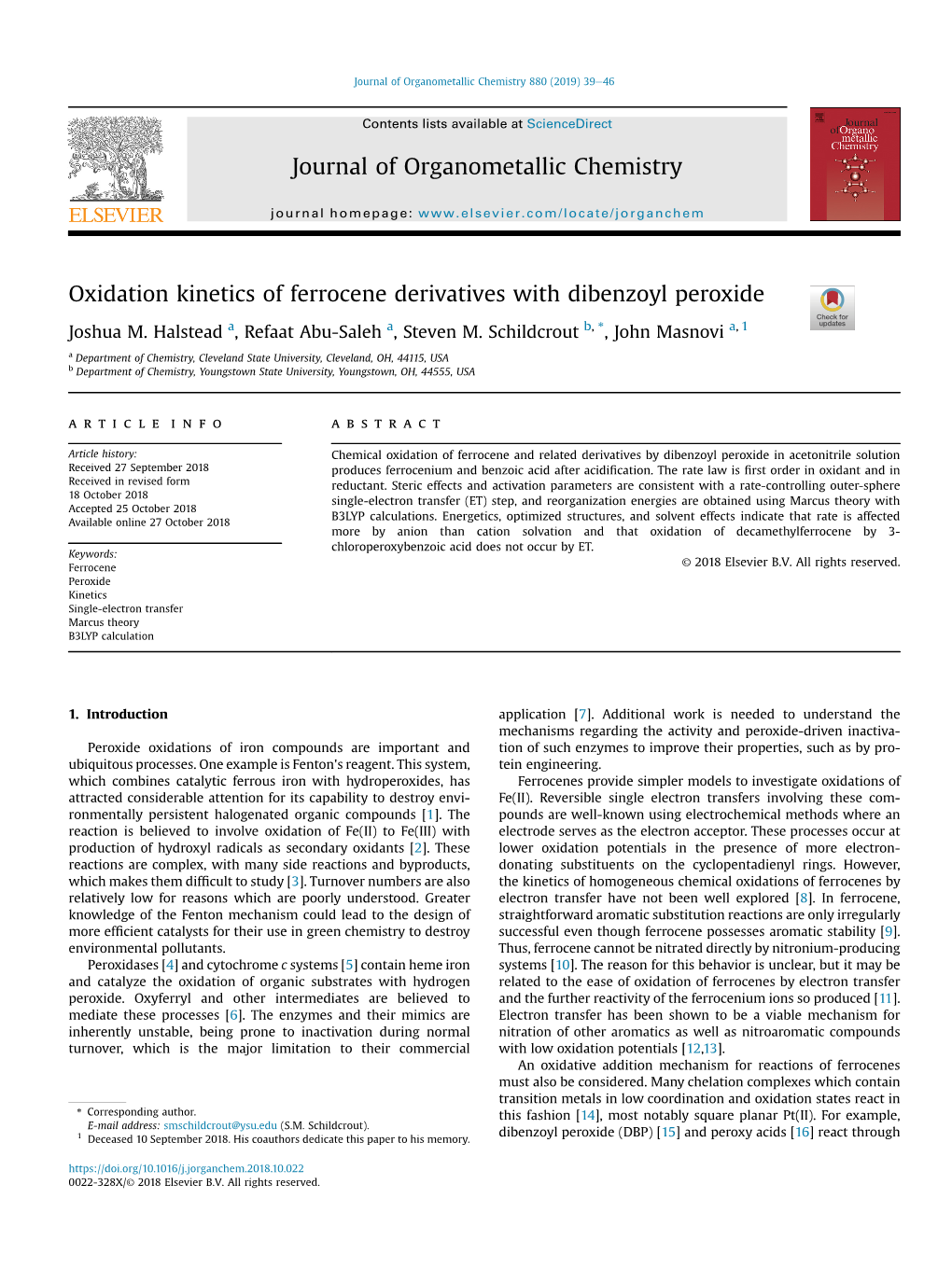 Oxidation Kinetics of Ferrocene Derivatives with Dibenzoyl Peroxide