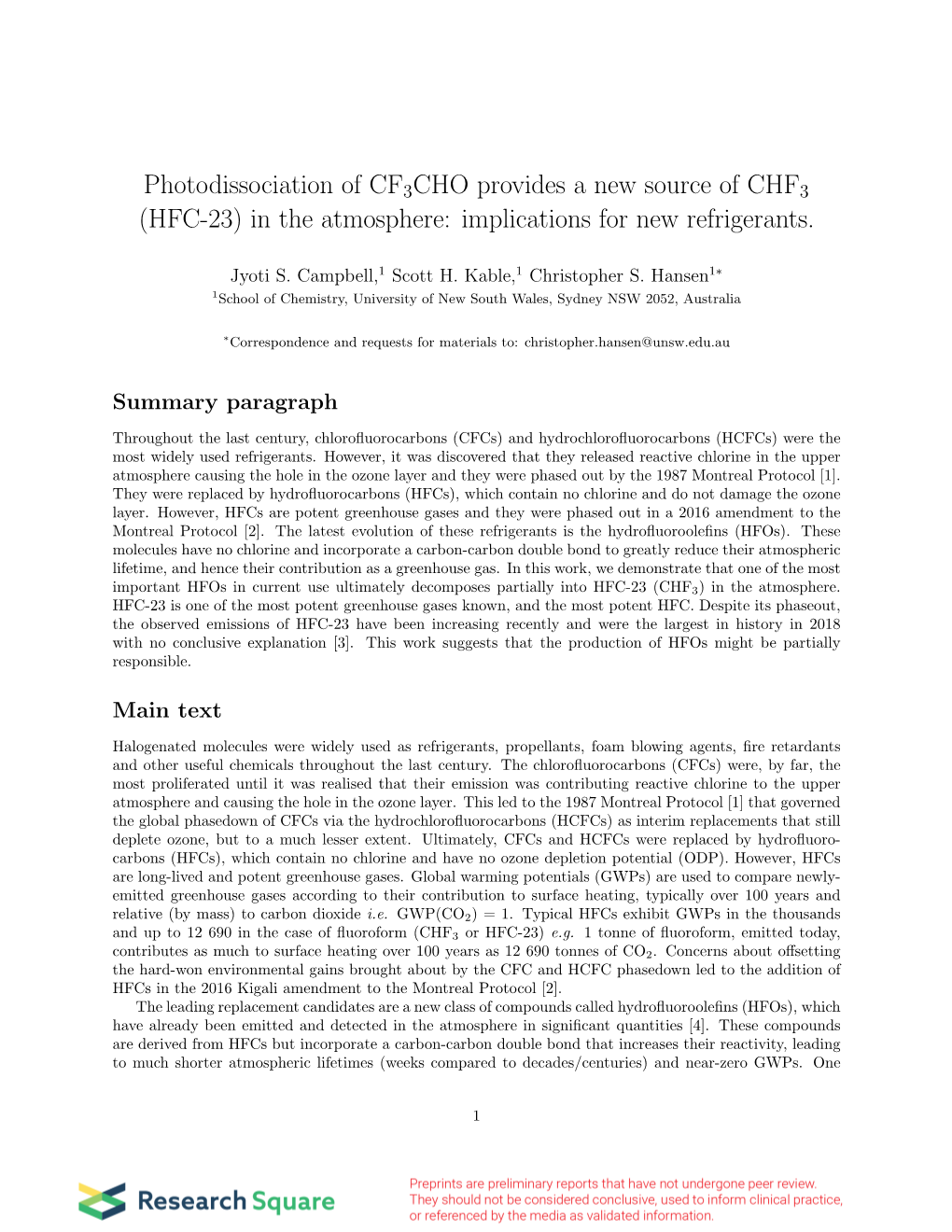 Photodissociation of CF3CHO Provides a New Source of CHF3 (HFC-23) in the Atmosphere: Implications for New Refrigerants