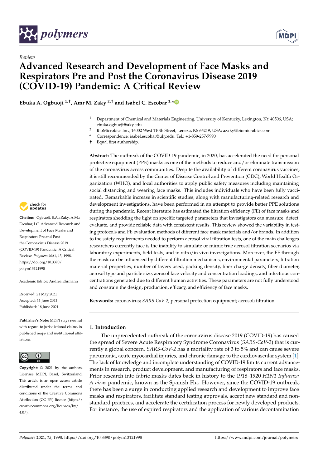 Advanced Research and Development of Face Masks and Respirators Pre and Post the Coronavirus Disease 2019 (COVID-19) Pandemic: a Critical Review