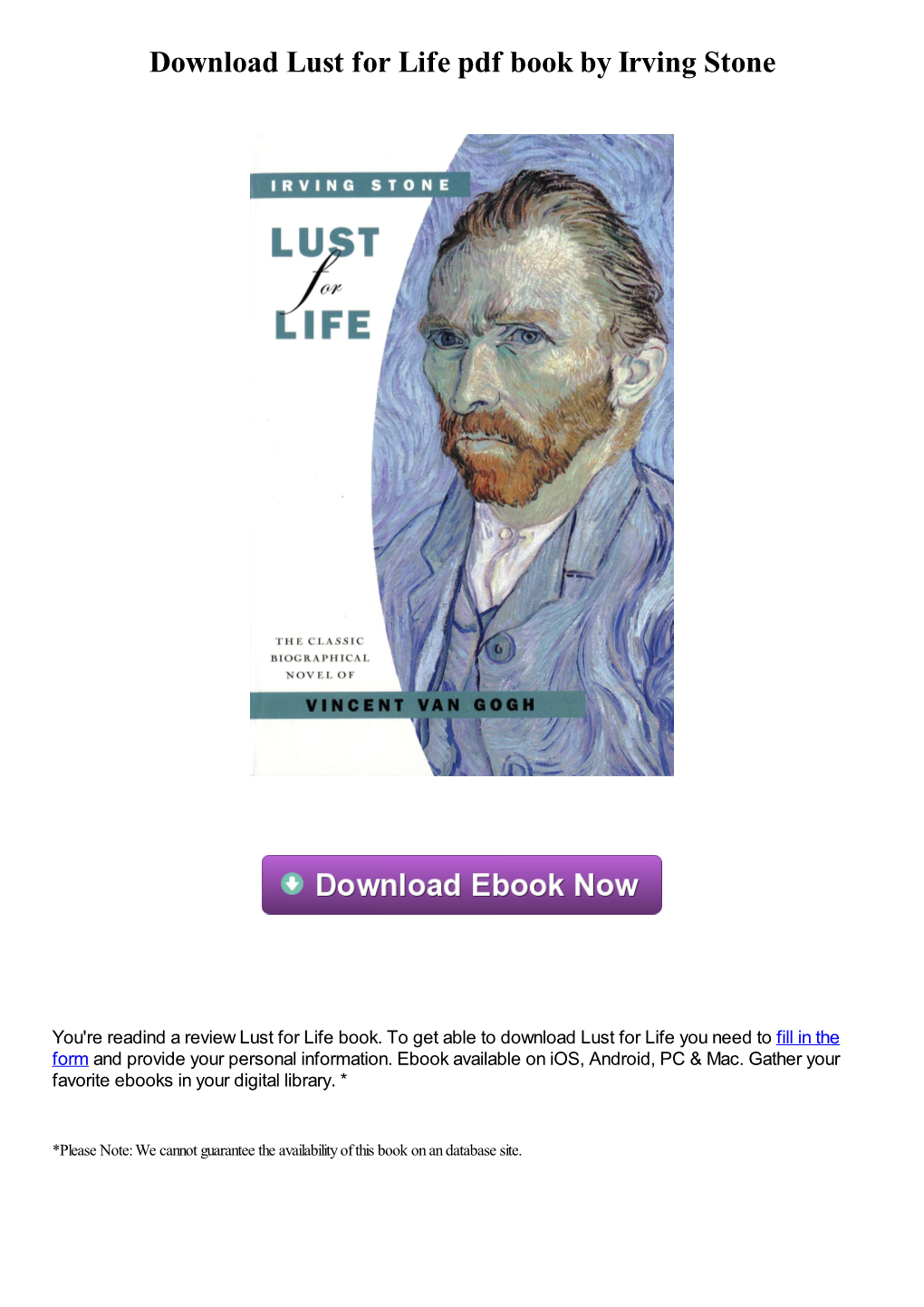 Download Lust for Life Pdf Ebook by Irving Stone