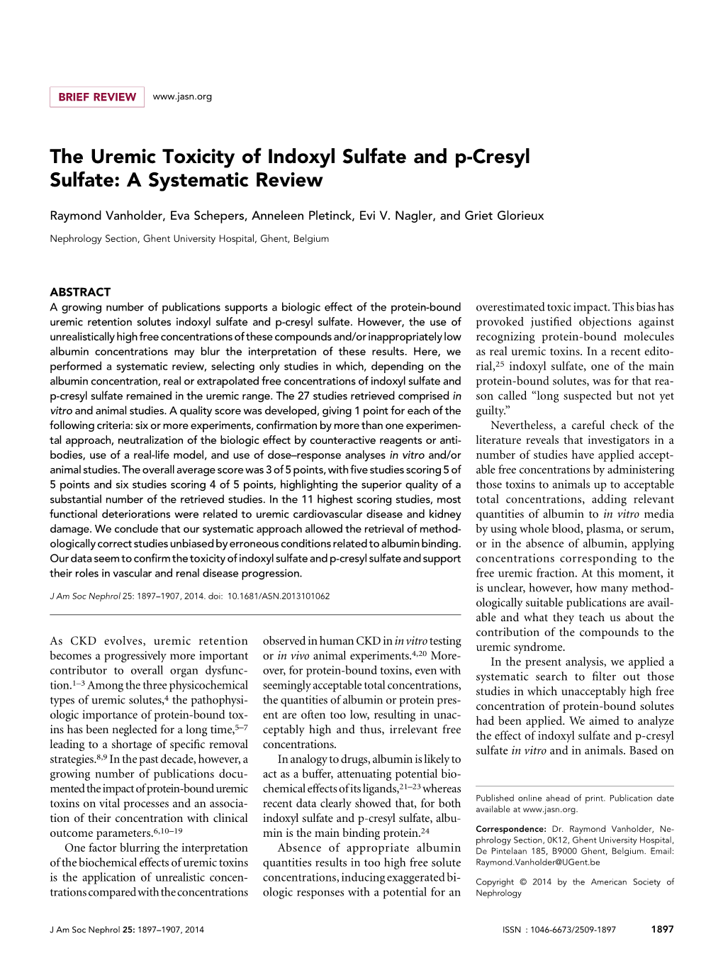 The Uremic Toxicity of Indoxyl Sulfate and P-Cresyl Sulfate: a Systematic Review