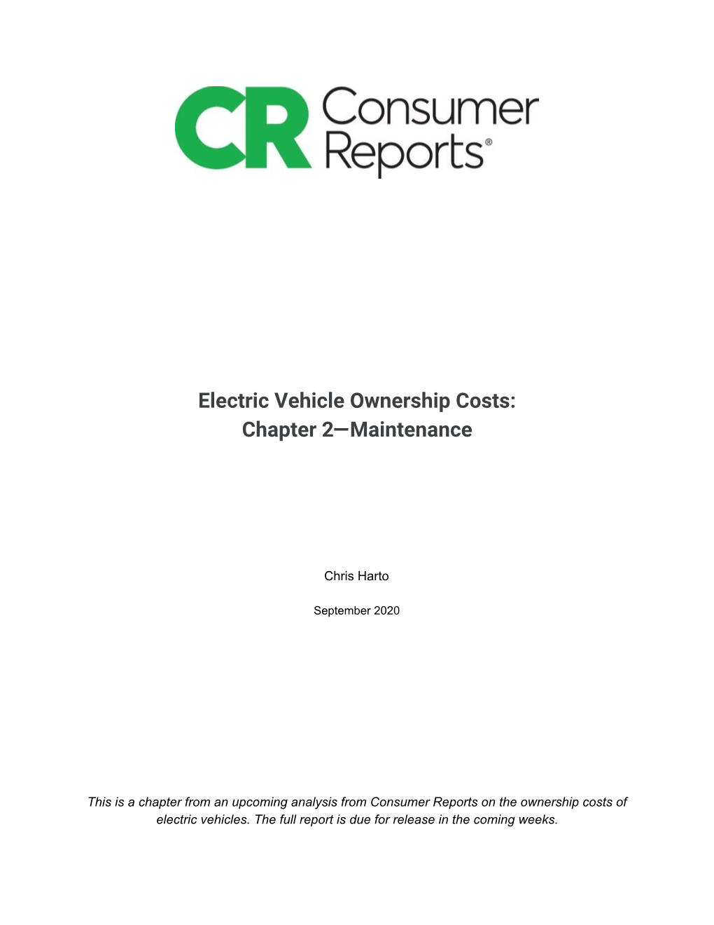Electric Vehicle Ownership Costs: Chapter 2—Maintenance
