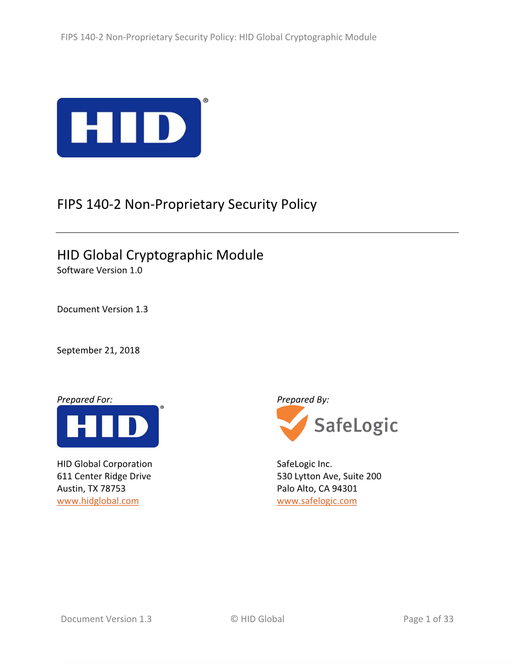 Security Policy: HID Global Cryptographic Module