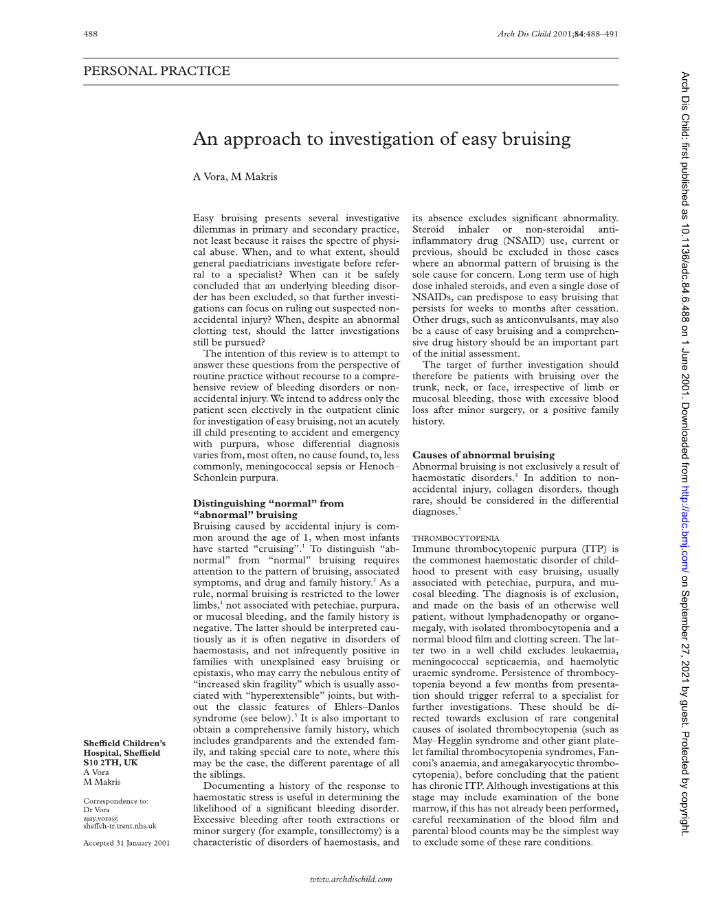 An Approach to Investigation of Easy Bruising