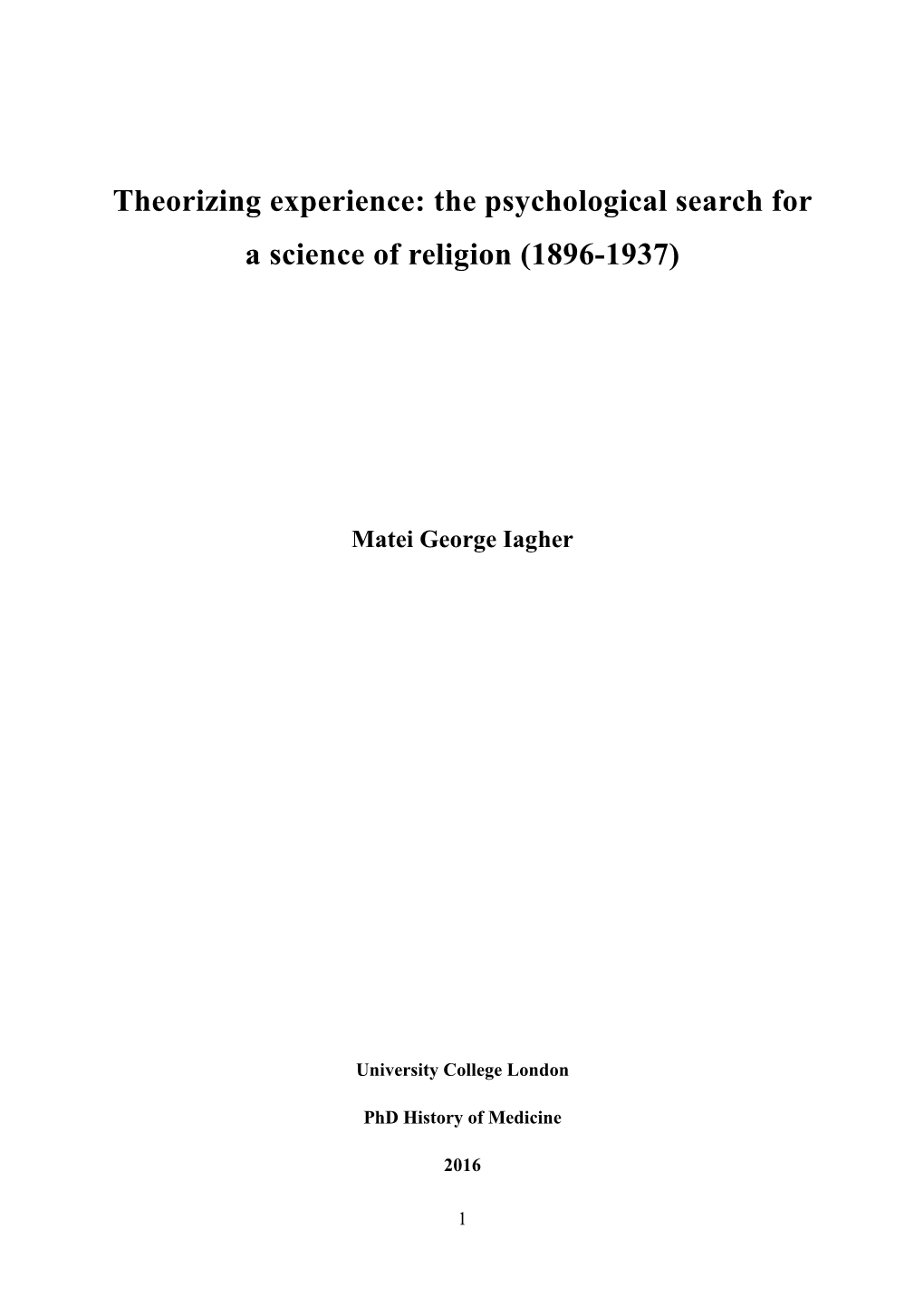 The Psychological Search for a Science of Religion (1896-1937)