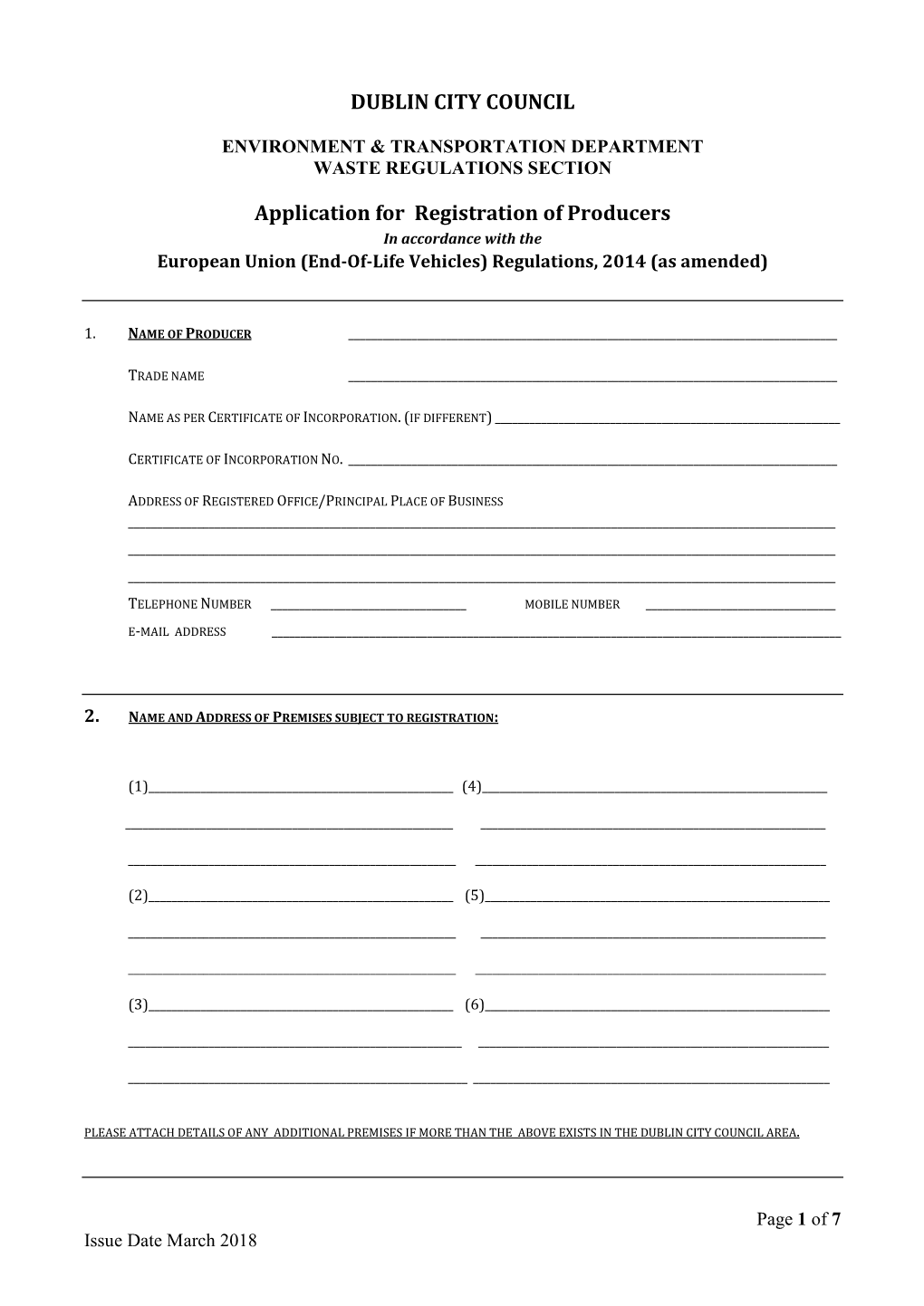 DUBLIN CITY COUNCIL Application for Registration of Producers