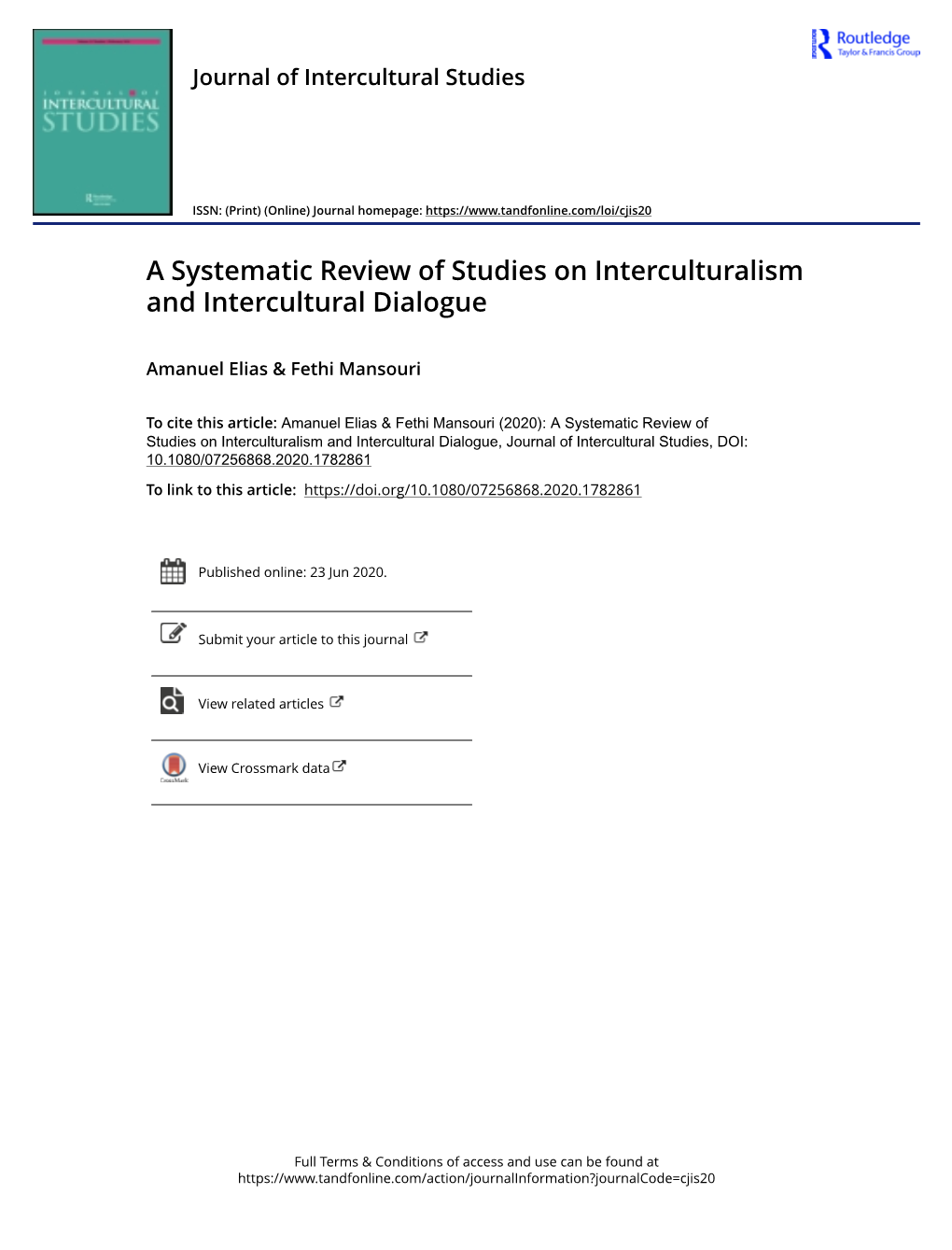 A Systematic Review of Studies on Interculturalism and Intercultural Dialogue