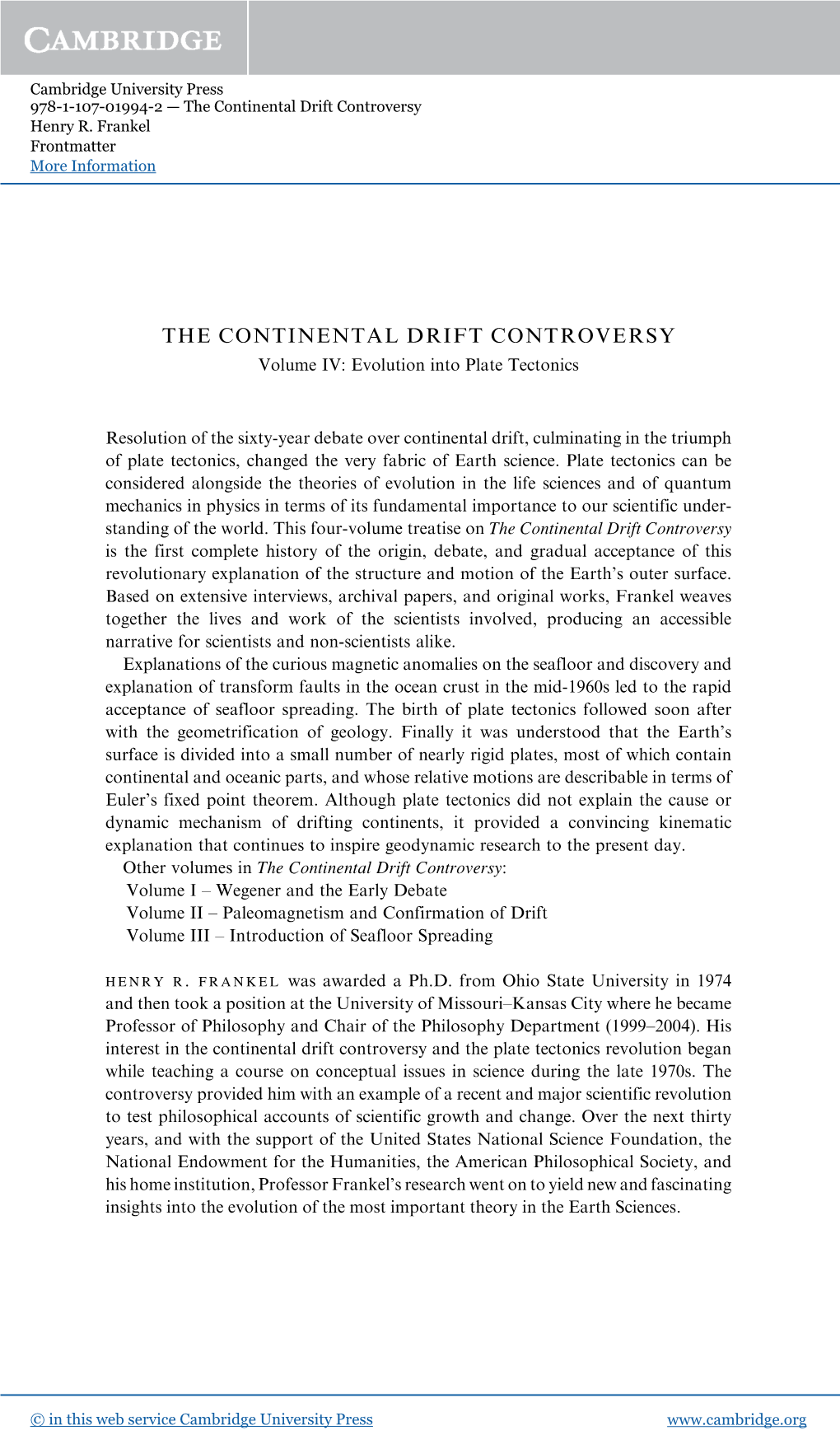 The Continental Drift Controversy Henry R