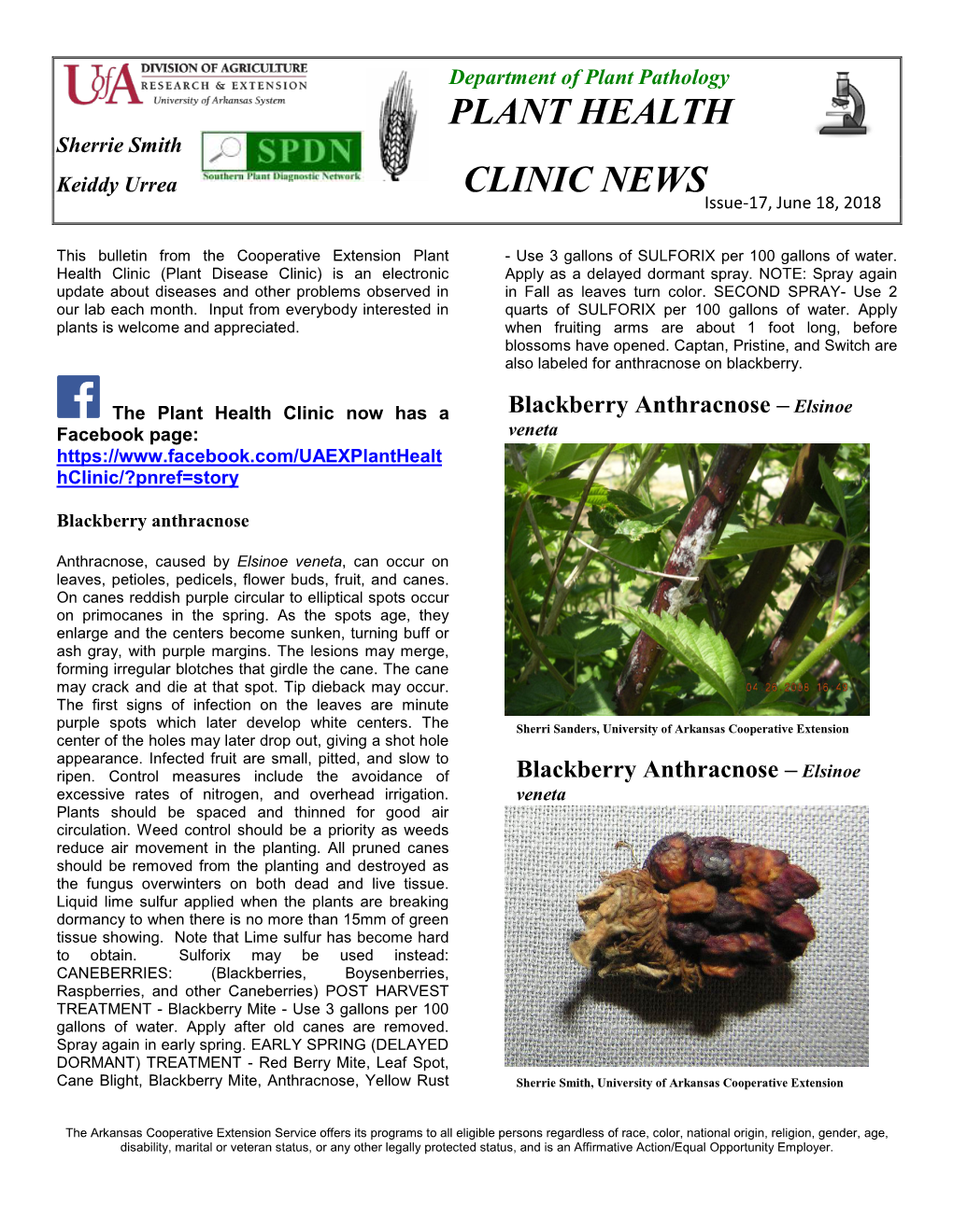 Plant Health Clinic Newsletter-Issue 17, 2018