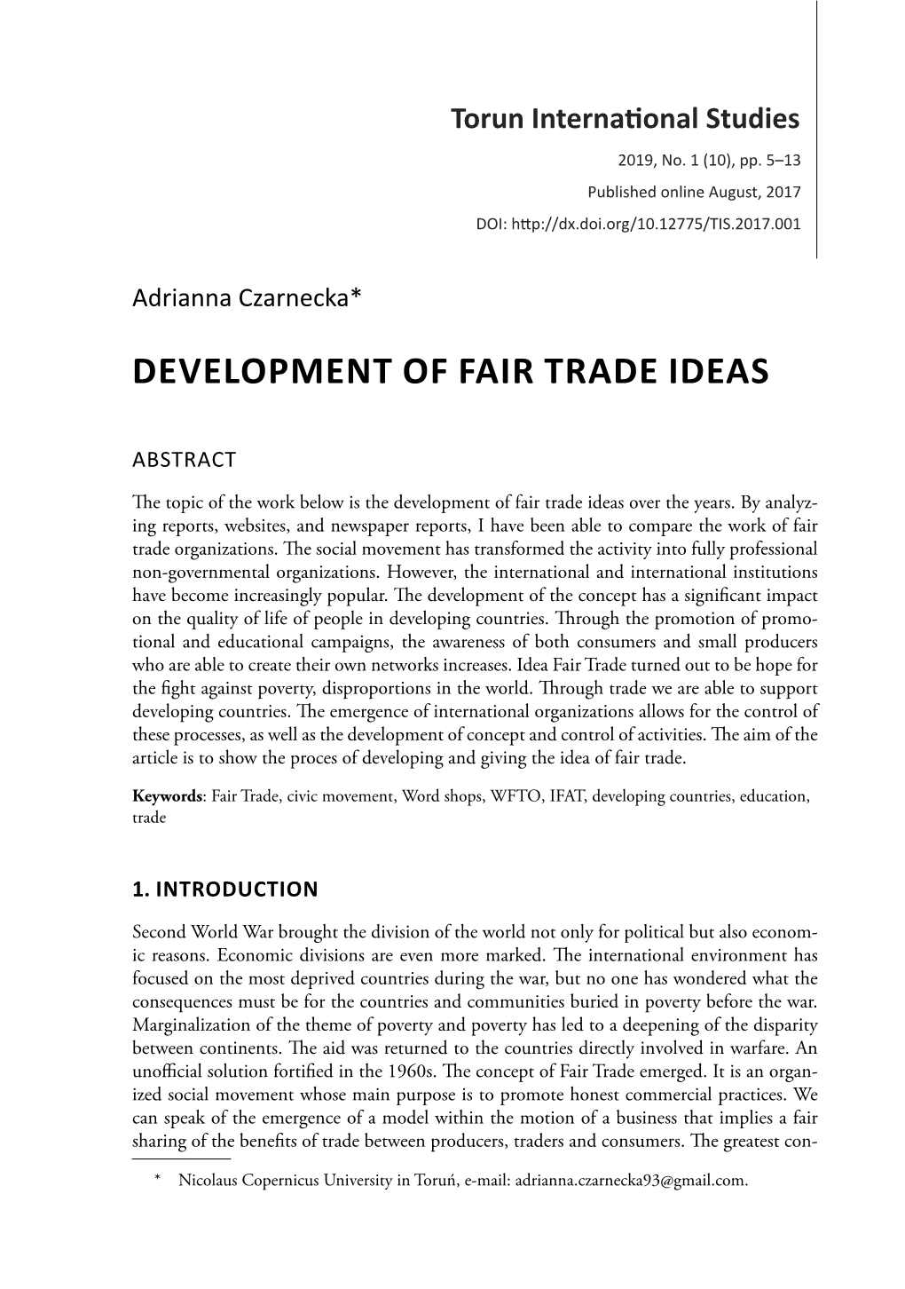 Development of Fair Trade Ideas