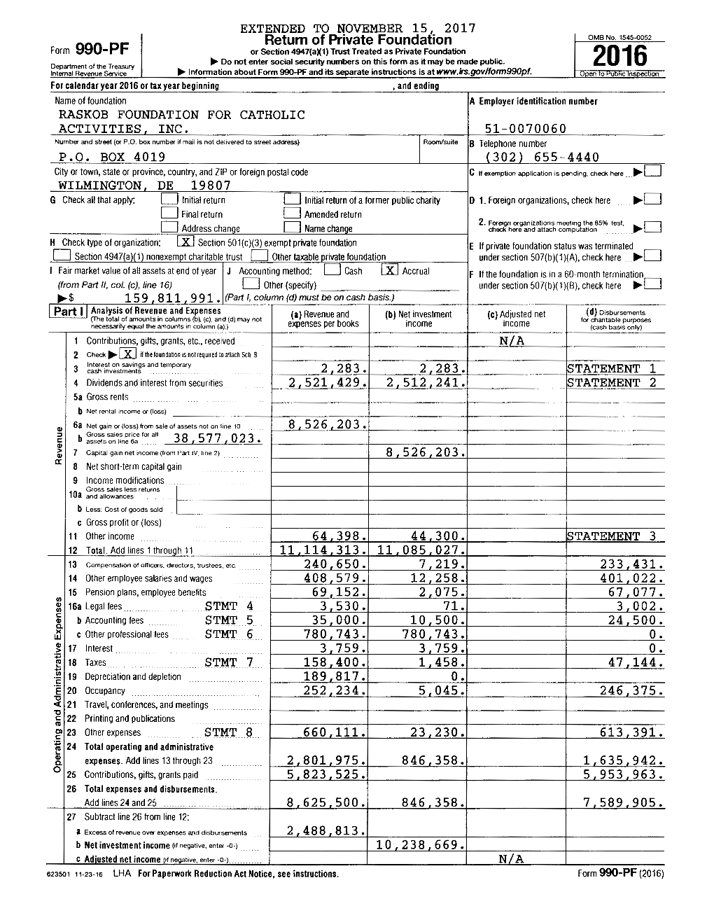 2016 990 PF Form