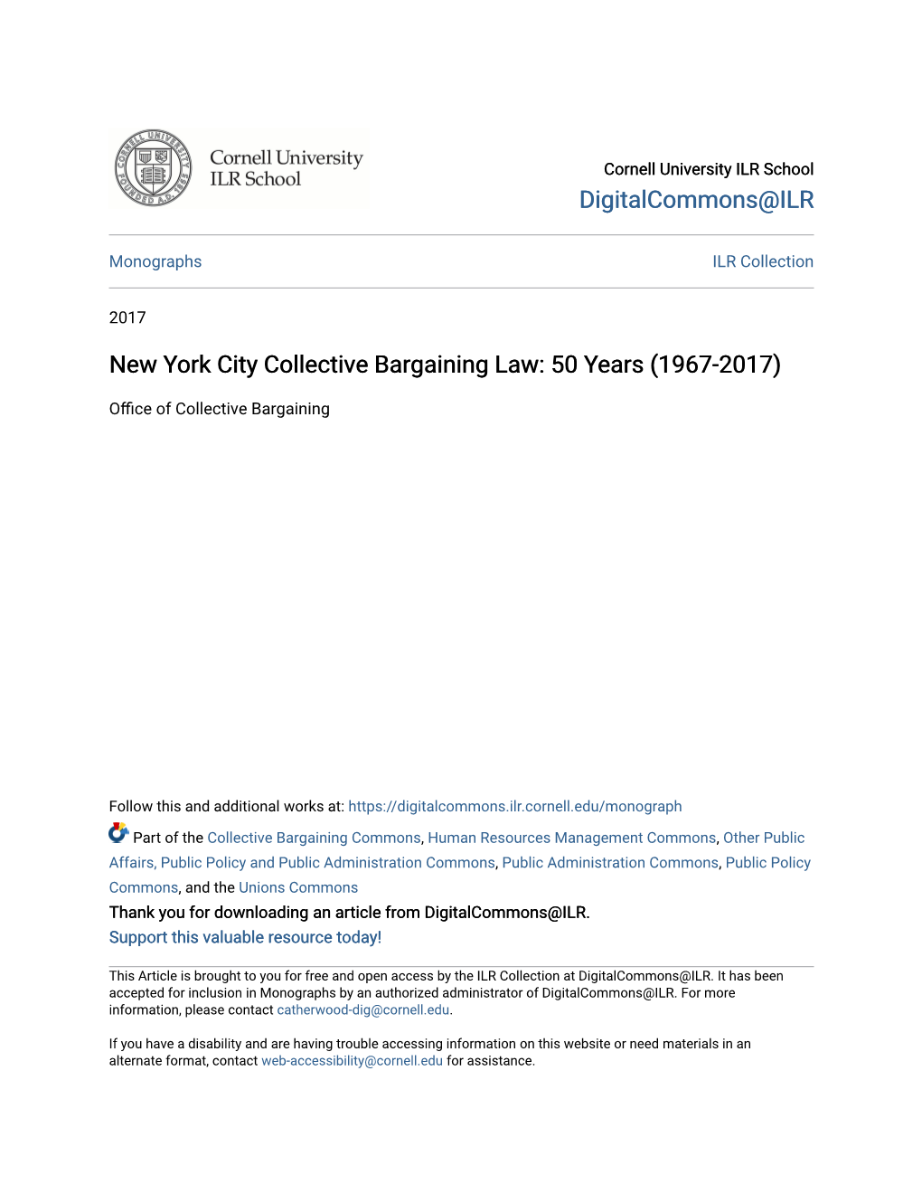 New York City Collective Bargaining Law: 50 Years (1967-2017)